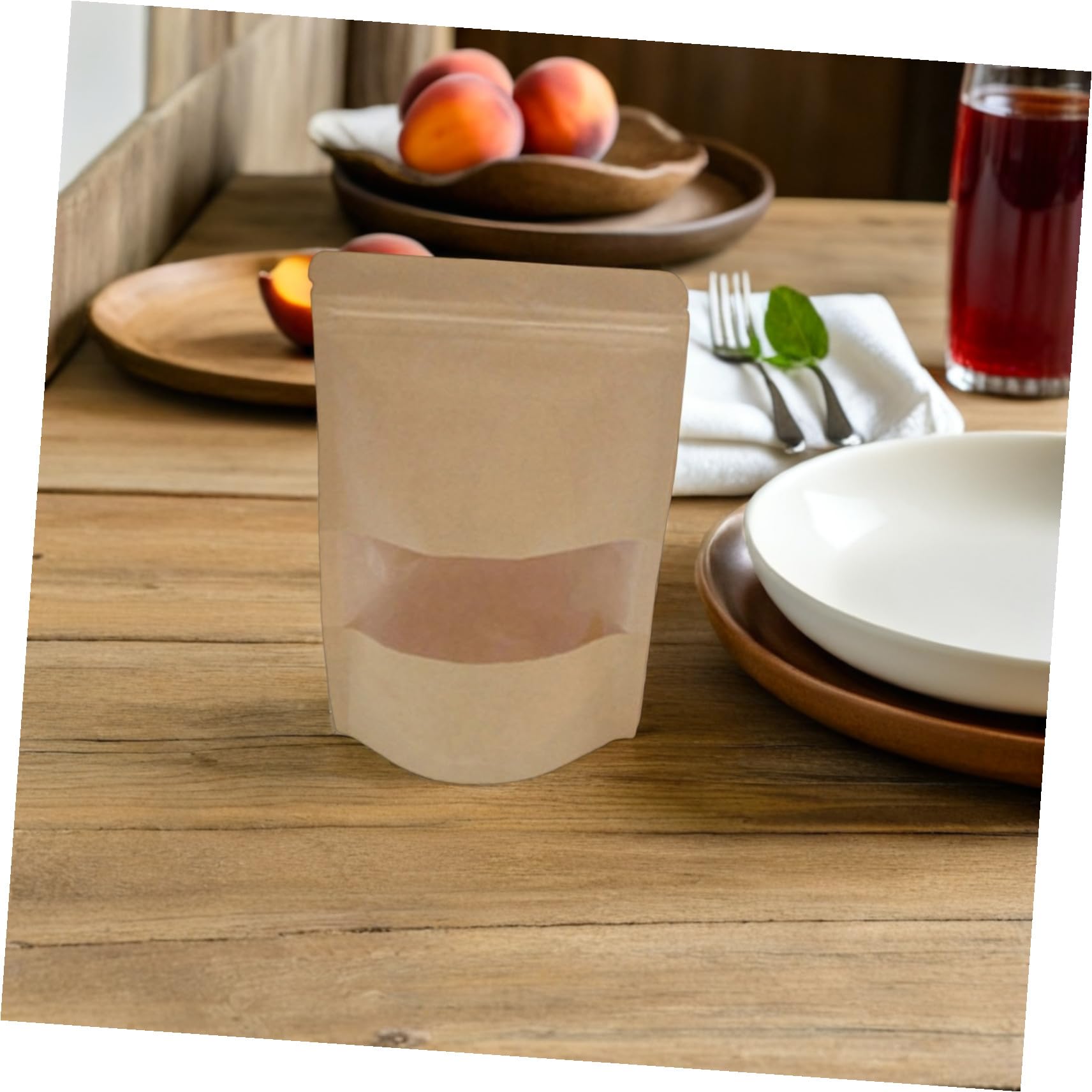 50 Pièces Sacs Papier Kraft avec Fenêtre Matte et Fermeture Auto-adhésive Sacs de Rangement Alimentaire Refermables pour Snacks Biscuits Bonbons Fromage et Thé