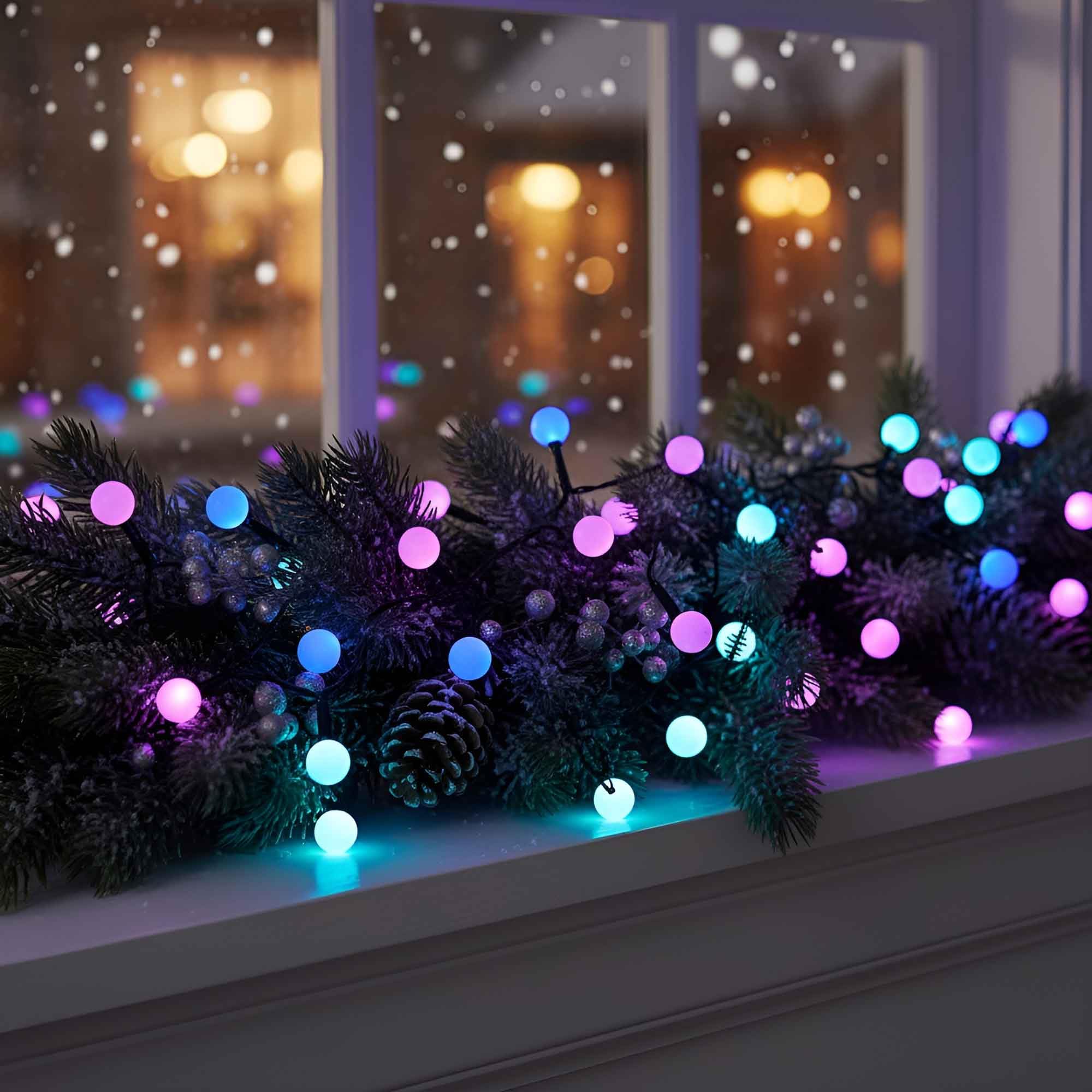 Qbis Mz0616850 40 Led Pastel Berry Cluster Lights - Battery Operated Fairy Lights For Indoor/Outdoor, Cluster Christmas Lights With Timer, Blue, Purple, Turquoise Pastel Fairy Lights, Thin Black Wire, 6Hr Timer