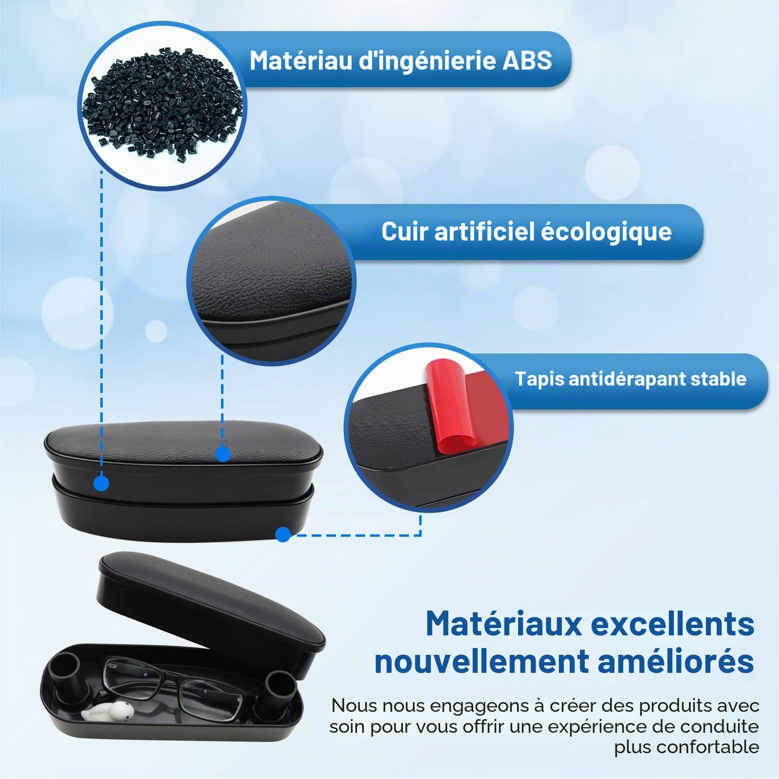 Accoudoir de Voiture Compatible avec VW T-Roc/Tiguan/Polo/Golf MK8/ T-Cross 2018-2023, Support de Coude, Boîte de Rangement, Coussins D'accoudoir de Porte Réglable en Hauteur (Noir)