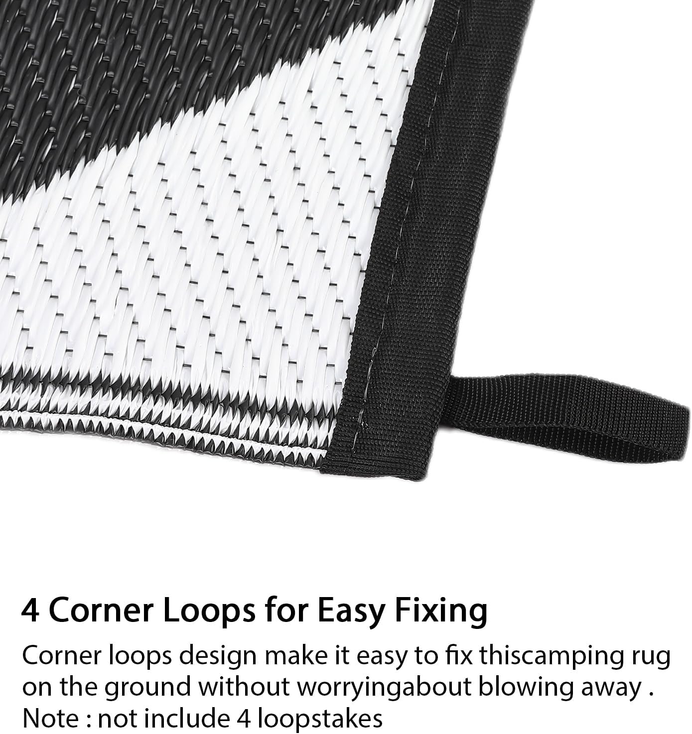 GAOMON Outdoor Rug Carpet Waterproof 8x10 Plastic Straw Rug Reversible Patio Rugs RV Camping Mat Outdoor Rugs Porch Patio Floor Decor Outside RV Mat Deck Balcony Picnic Beach Decor Rhombus Black