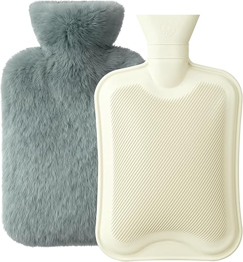 Homealexa Hot Water Bottle with Soft Plush Case 2L Boule Hot Water Natural Rubber Beige