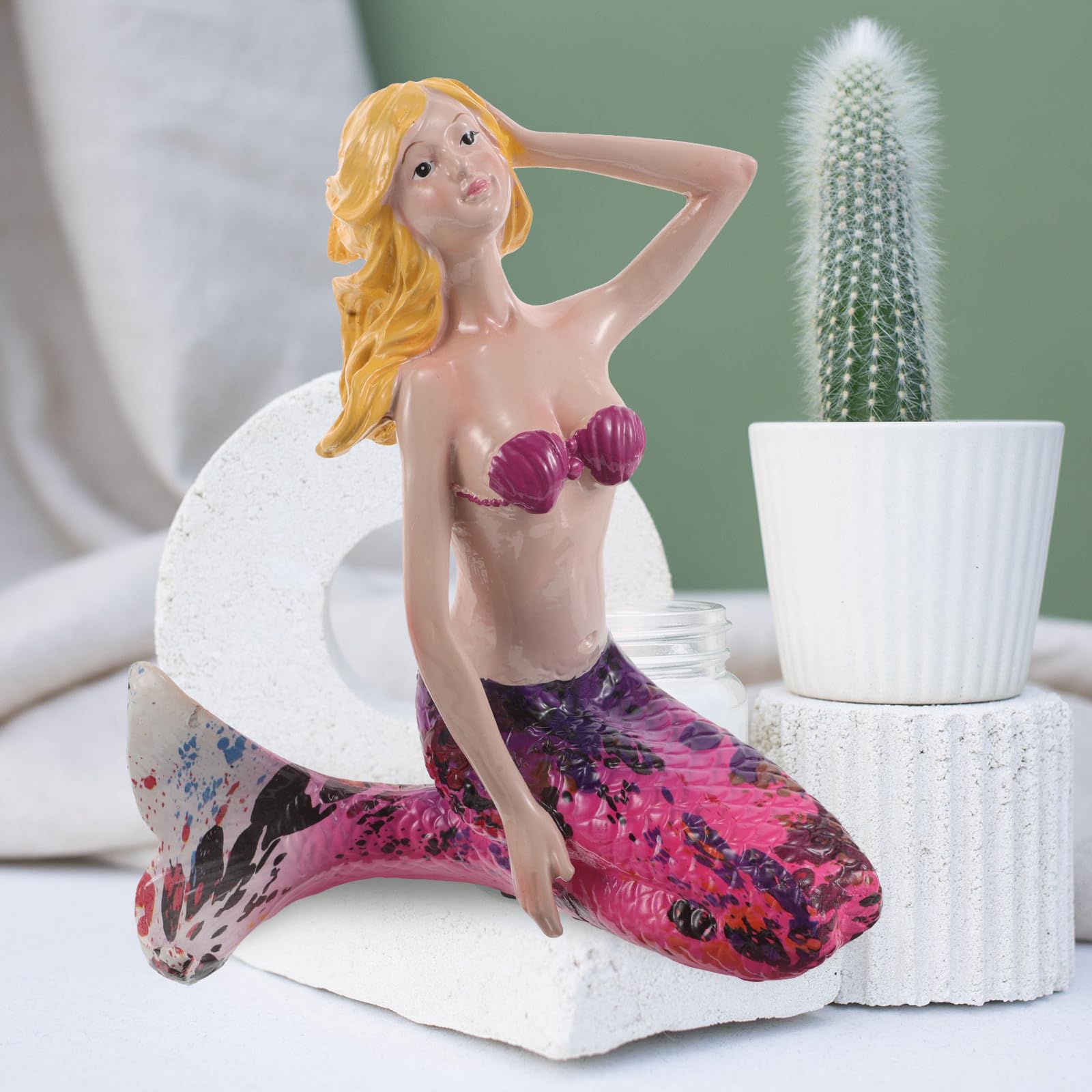VICASKY Statue Décorative de Sirène en Résine pour Aquarium et Décoration de Piscine, Ornement Nautique Élégant Détails Raffinés, pour Intérieur et Extérieur