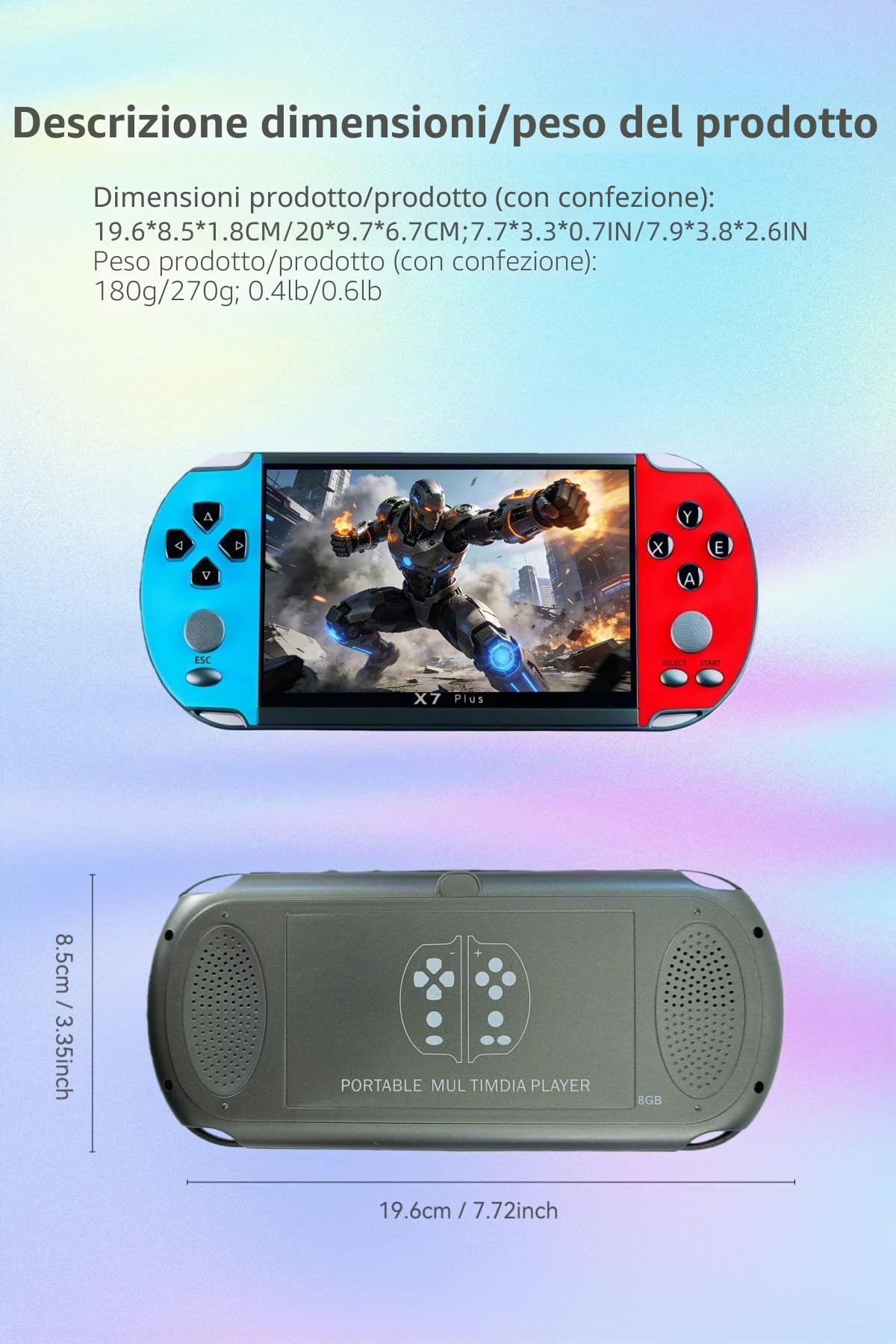 Console di gioco portatile LCD da 5,5" YHFITN, con giochi integrati, supporto per più emulatori, multimediale ricaricabile e connessione TV, giocattoli da viaggio, regali di compleanno