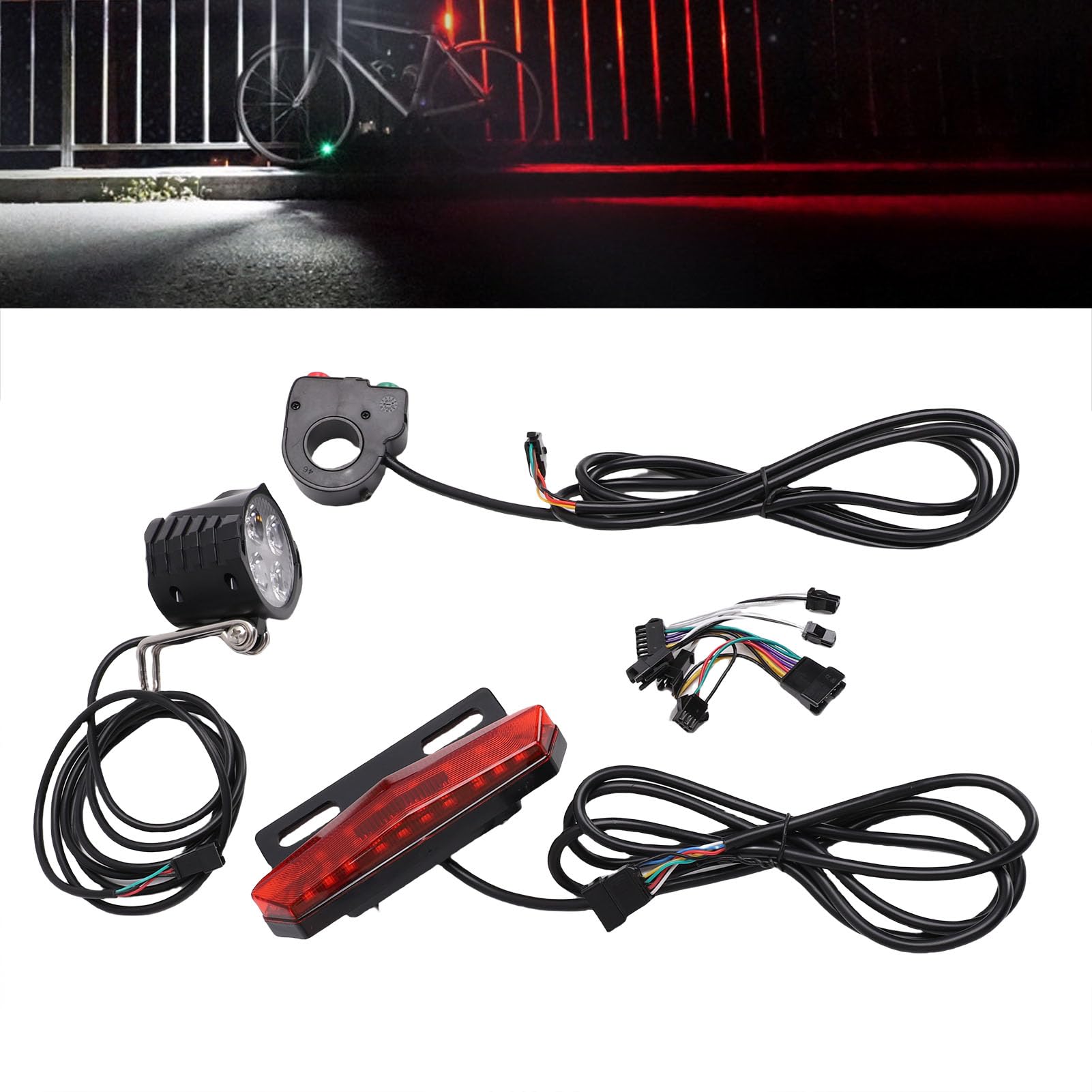 Dpofirs Ensemble de Feux Avant et Arrière économes en énergie pour Vélos électriques avec Commande par Interrupteur à clé à 5 Broches pour Une Meilleure visibilité et sécurité dans des Conditions de