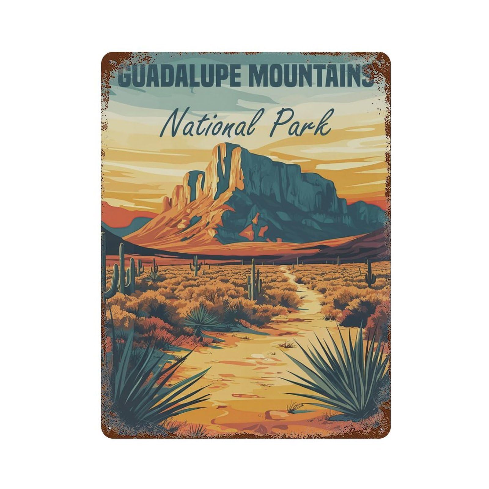 Garage Style Guadalupe Mountains National Park Distressed Metal Wall Sign 15.7"x11.8", Vintage Wall Decor for Bar And Workshop