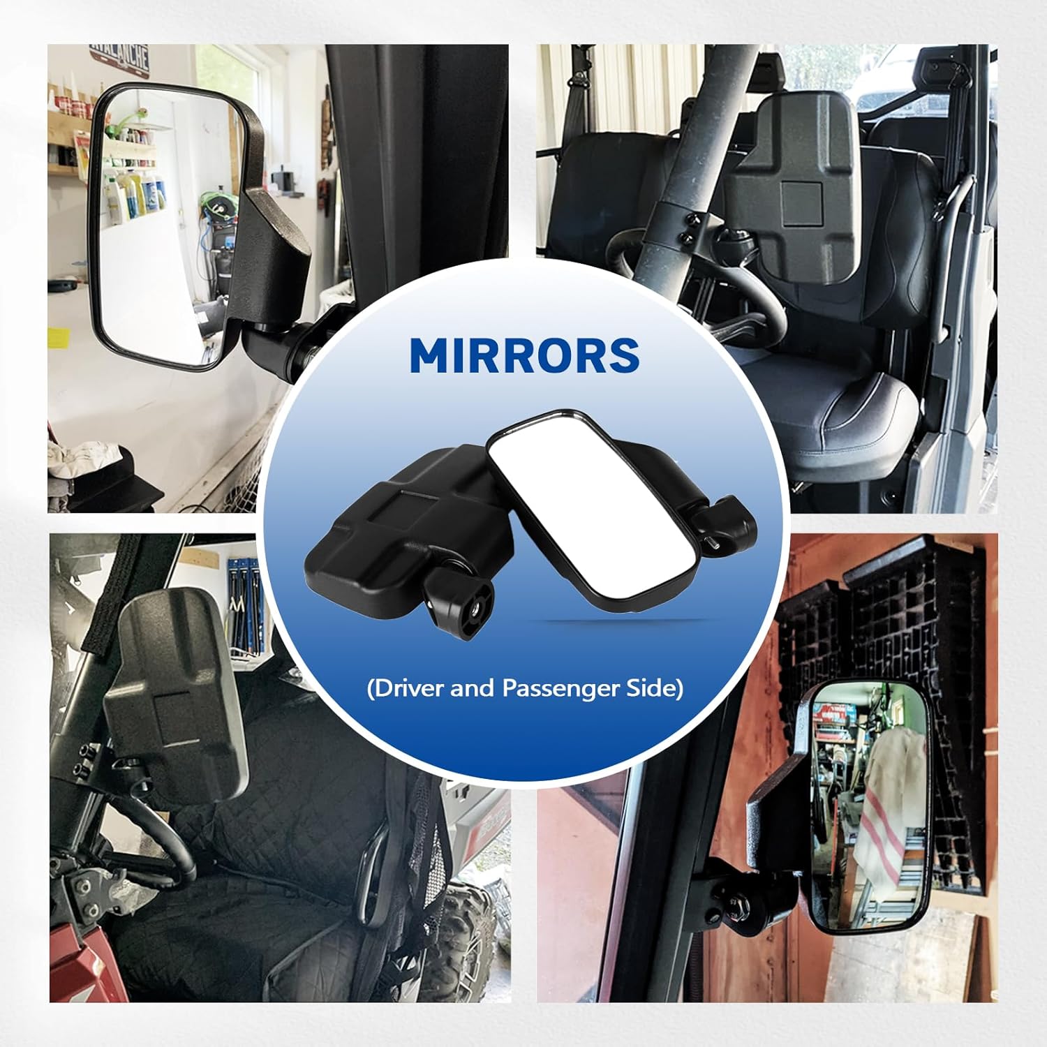 UTV Rear Side View Mirrors Compatible with 2015+ Polaris Ranger 570 900 XP 1000/Can-Am Defender Pro-Fit Cage Breakaway Side Mirrors - (Driver and Passenger Side)