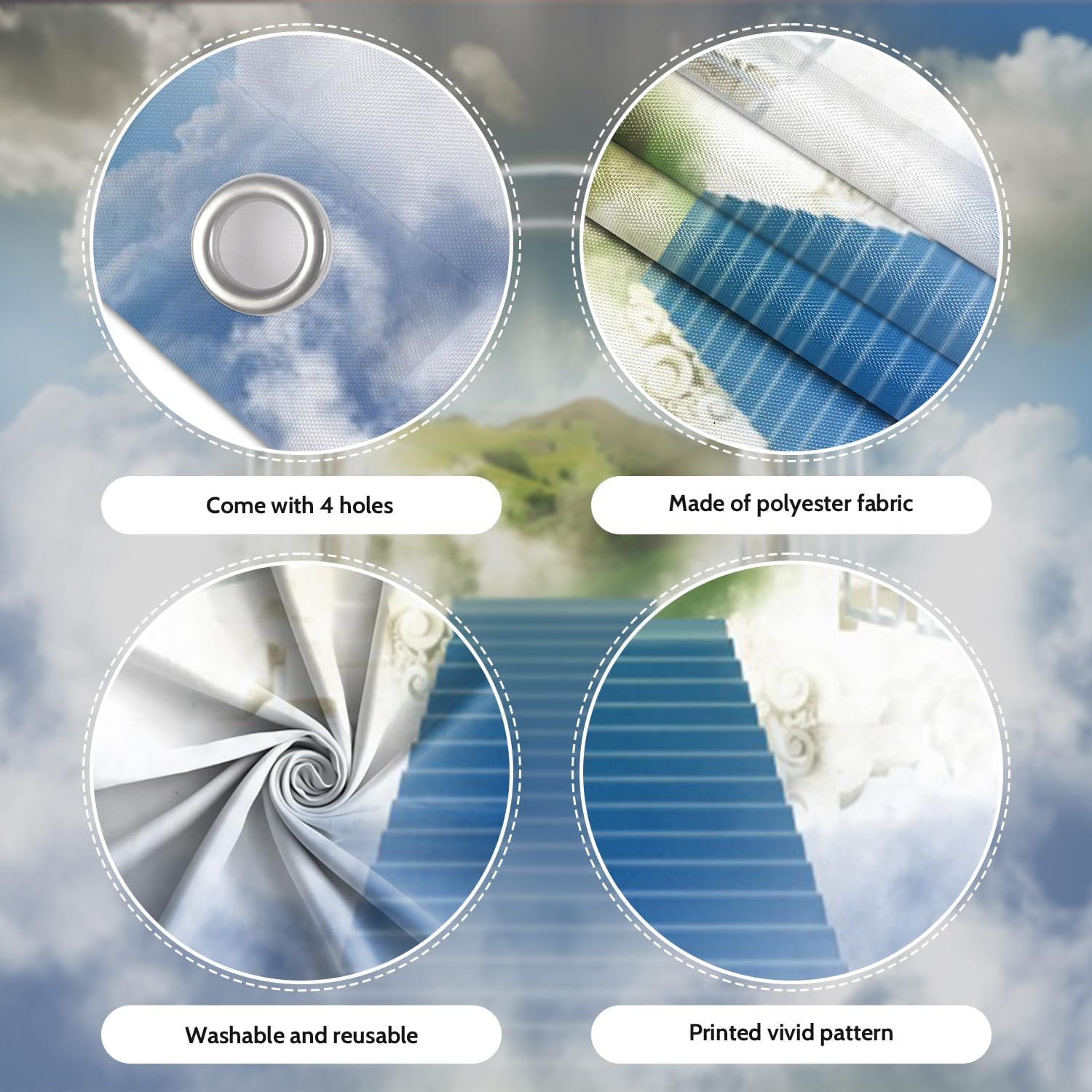 7x8ft Stairway to Heaven Garage Door Decor Sky Clouds Stairs Paradise Gate Holy Light Photography Background Baby Shower Baptism Religion Church Christian Easter Banner