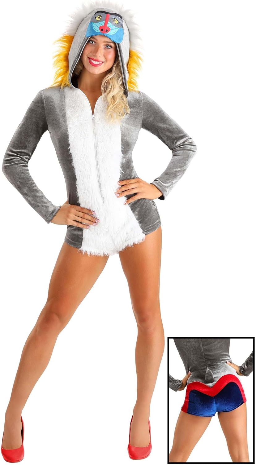Women's Baboon Halloween Costume | Adult Hooded Monkey Romper with Tail for a Fun and Wild Look | Animal Costumes - Image 2