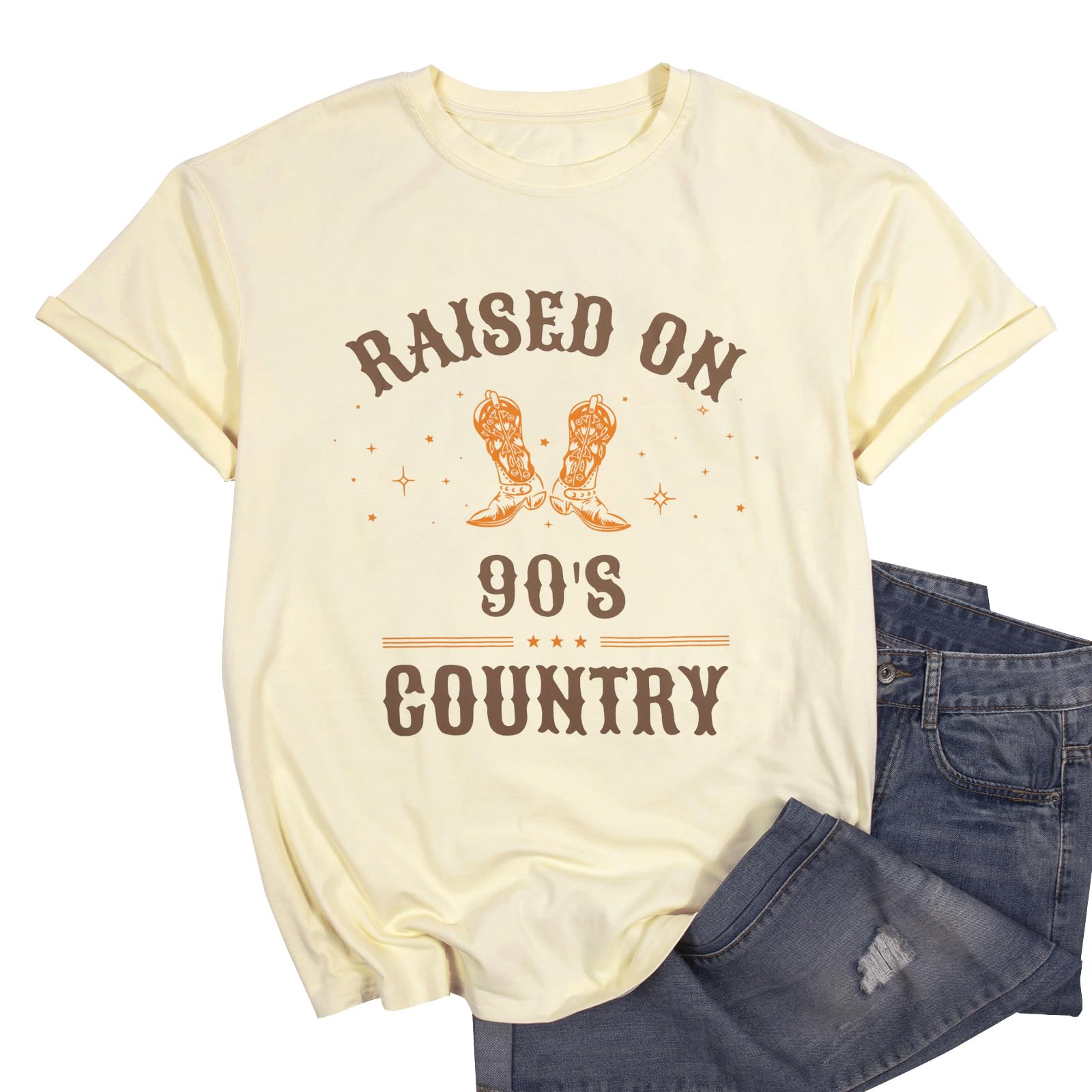 ASTANFY Raised on 90s Country Shirt Womens Vintage Concert Outfits Casual Country Music Graphic Tees Tops