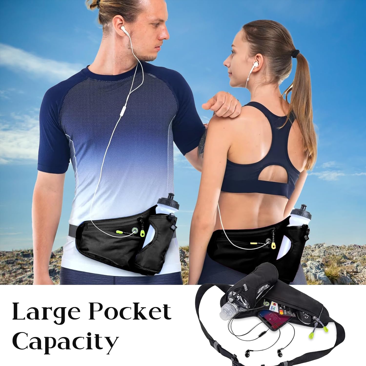 Running Belt for Women, Men,Running Belt with Water Bottle, Fanny Pack with Water Bottle Holder,Water Bottle Belts Holder for Jogging, Cycling (Black)(Bottle Not Included) - Image 5