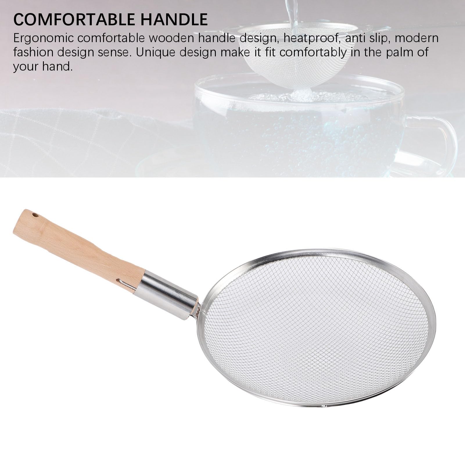 Feinmaschiger Schaumlöffel aus Edelstahl mit Holzgriff Zum Kochen in der Küche zu Hause, 25,4 Cm (30cm)