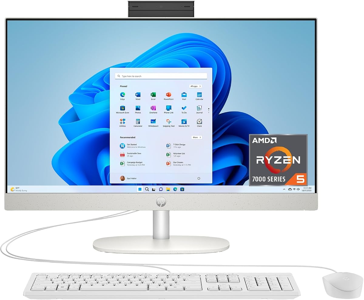 PC de escritorio todo en uno de 24 pulgadas, pantalla FHD, AMD Ryzen 5 7520U, 8 GB de RAM, 256 GB SSD, gráficos AMD Radeon, Windows 11 Home, 24-cr0002 (2024)