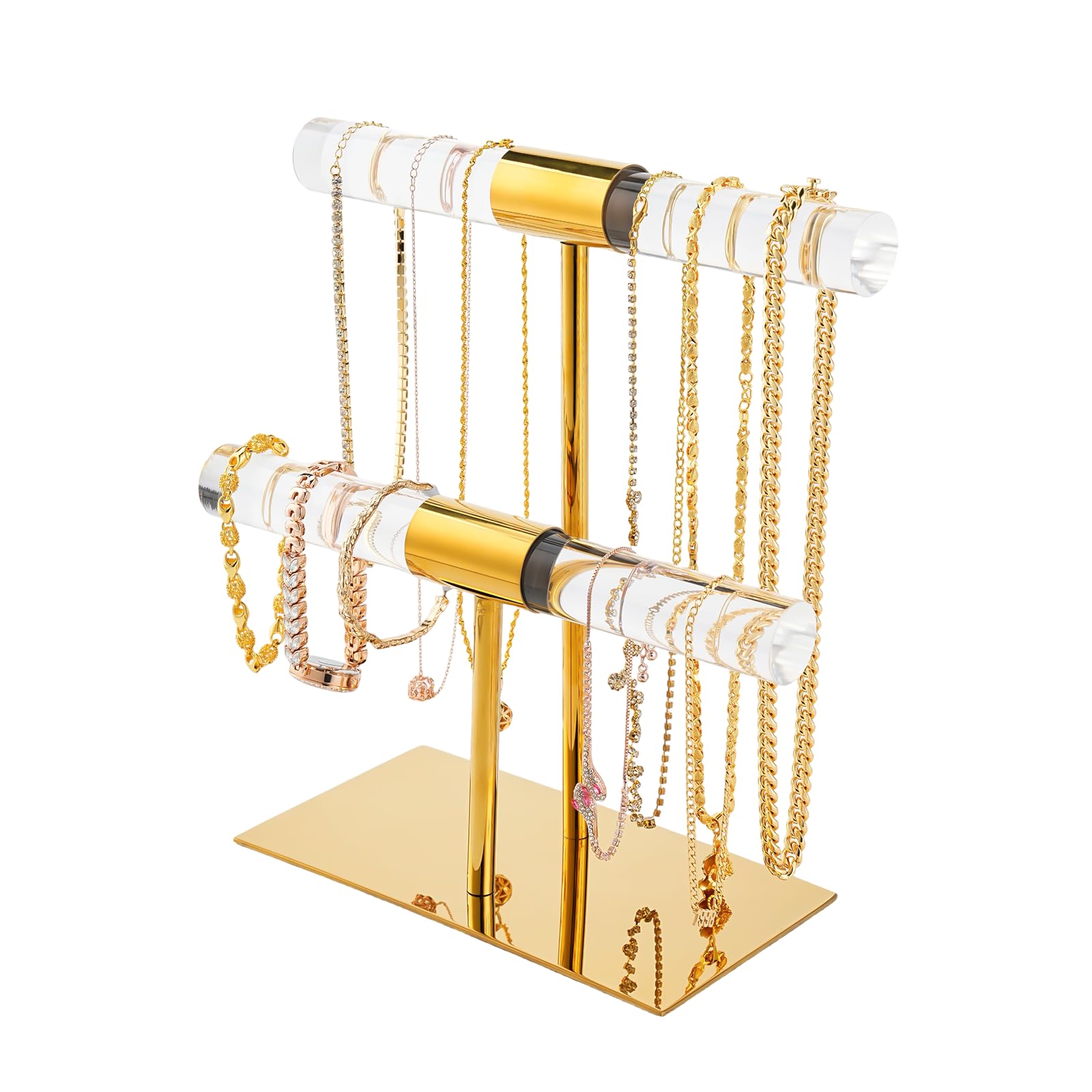 Display Stand Acrylic Jewelry Towers - Stainless Steel Long Necklaces Stand 2-Tier Crystal Tabletop Jewelry Organizer Home Decor