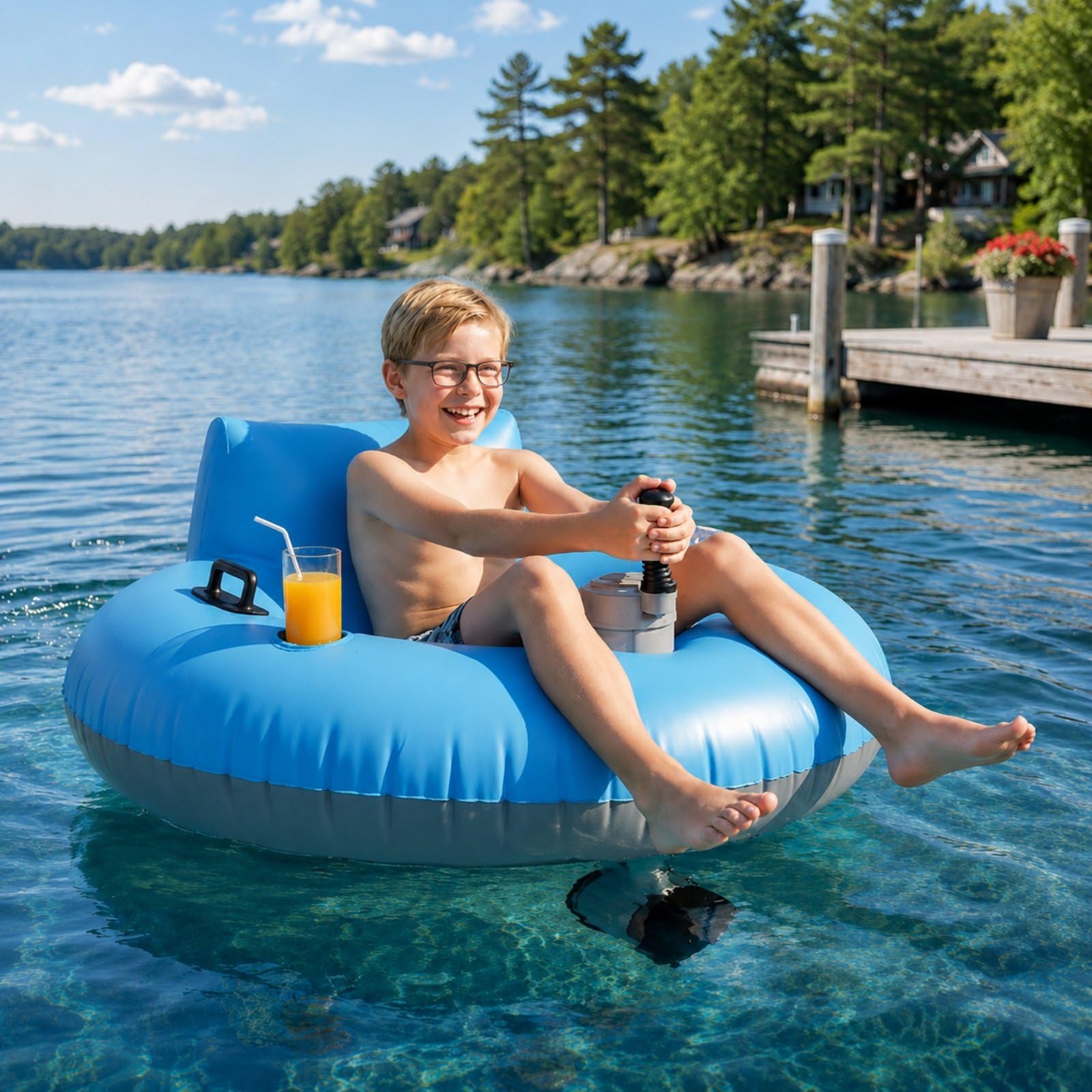 HCAUYNN Motorised Pool Float, 50W Electric Lounger, 360° Joystick Control