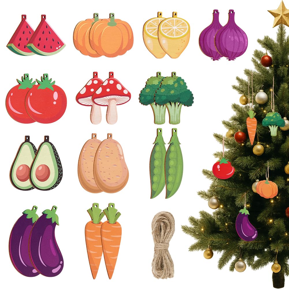 Décoration en bois à suspendre sapin de Noël étiquettes colorées fruits