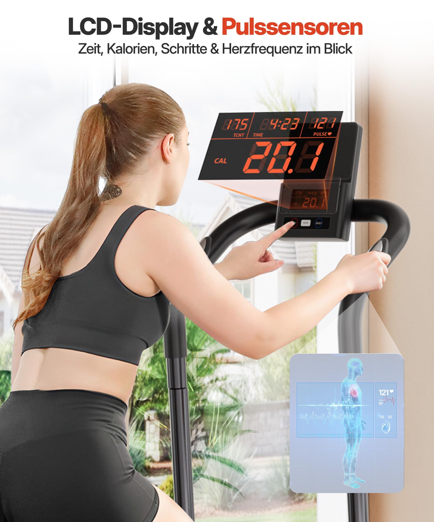 YOLEO Magnetischer Stair Stepper für Zuhause, 16-stufiger Widerstand, klappbarer Treppensteiger mit 71 cm Schrittlänge, leiser Heimtrainer mit Handlauf, Pulssensor & LCD