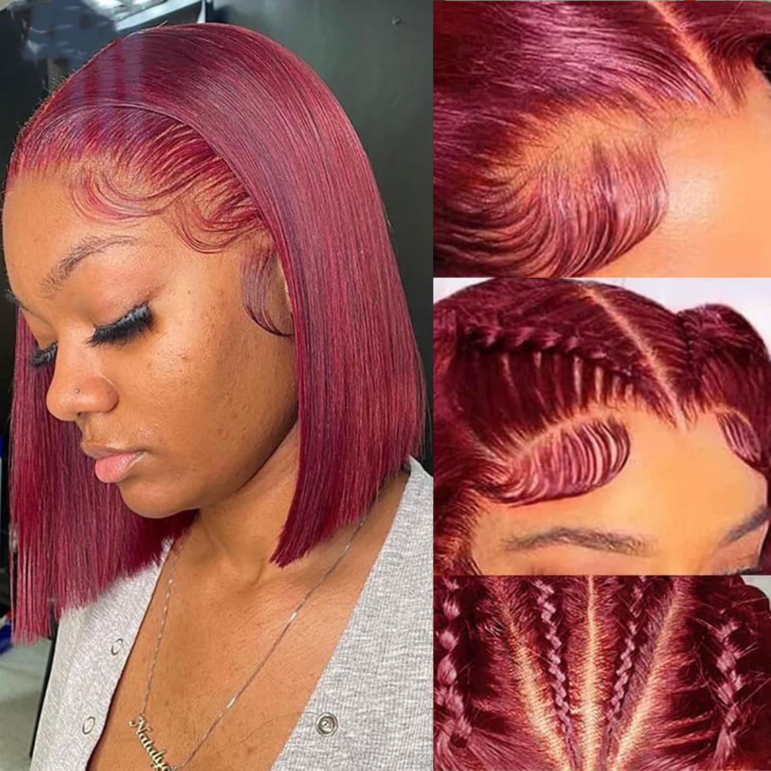 Superfect 99J Burgundy Lace Front Wigs Human Hair Pre Plucked Red Bob Wig Human Hair 13x4 Frontal Lace Wig HD Transparent Short Wigs for Black Women