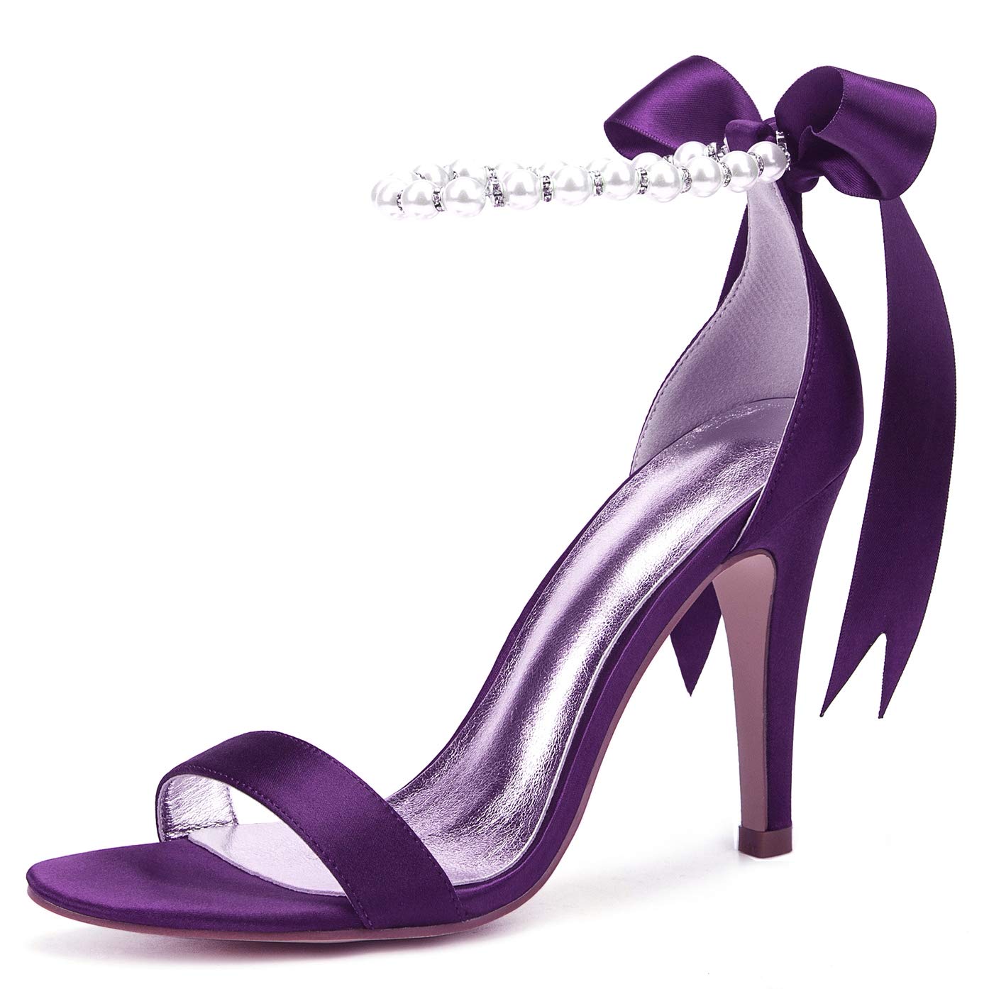 SERAPH 430-16 Women Open Toe Ankle Strap Stiletto High Heels Sandals Pearl Ribbon Satin Wedding Bridal Shoes