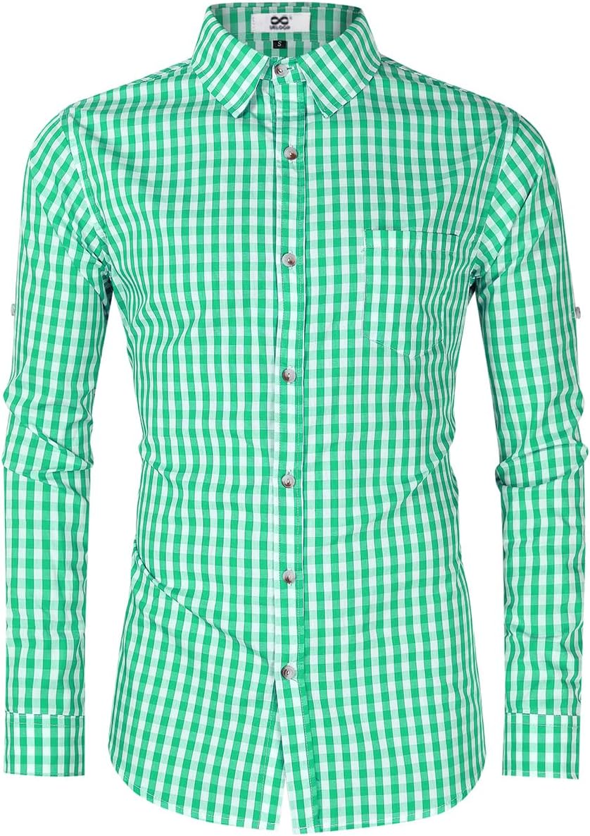Men's German Bavarian Oktoberfest Casual Plaid Dress Shirt Checkered Button Down Shirts Long Sleeve Classical Shirts