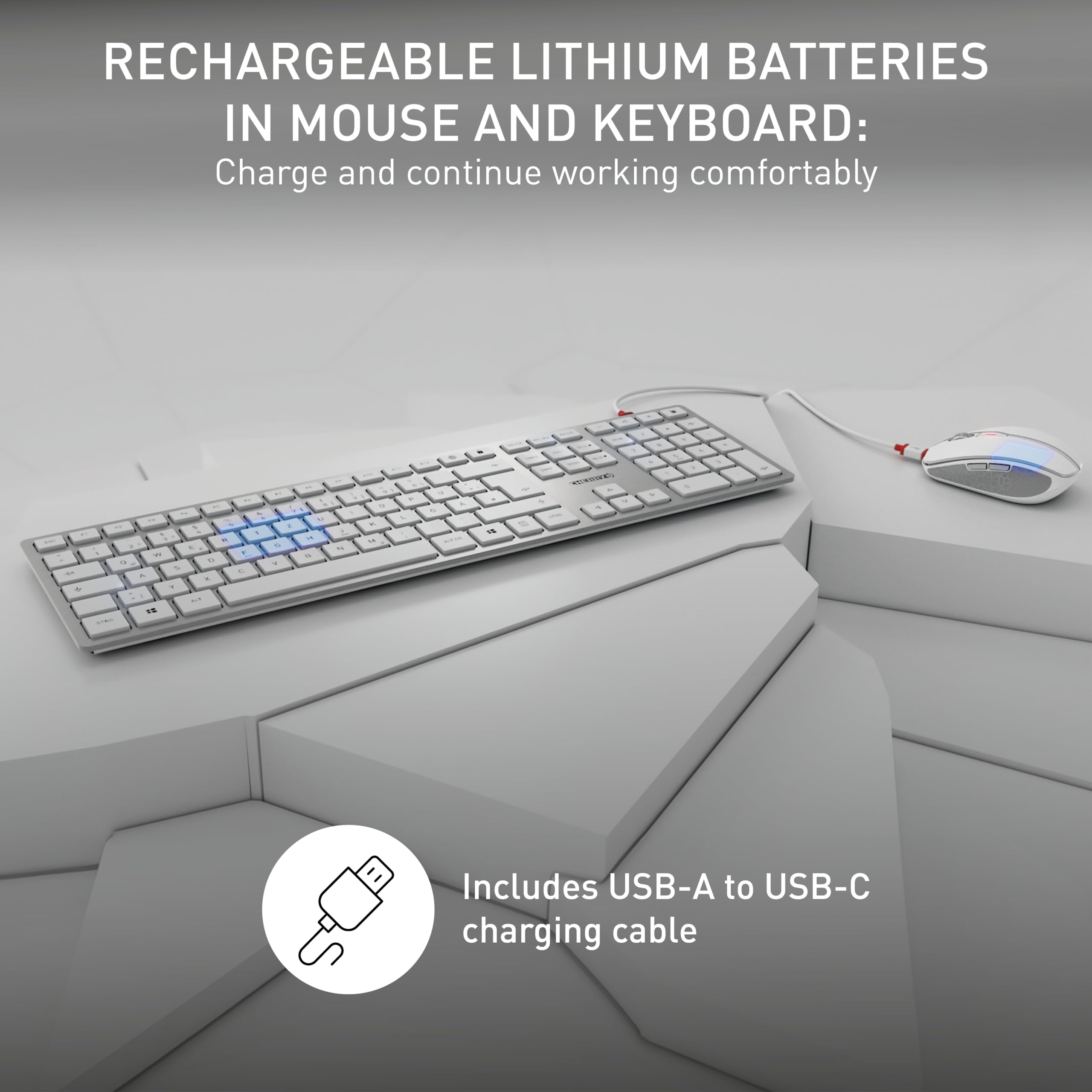 CHERRY DW 9100 Slim, belgijski układ klawiatury AZERTY, bezprzewodowy zestaw klawiatury i myszki, akumulator litowy, srebrny/biały
