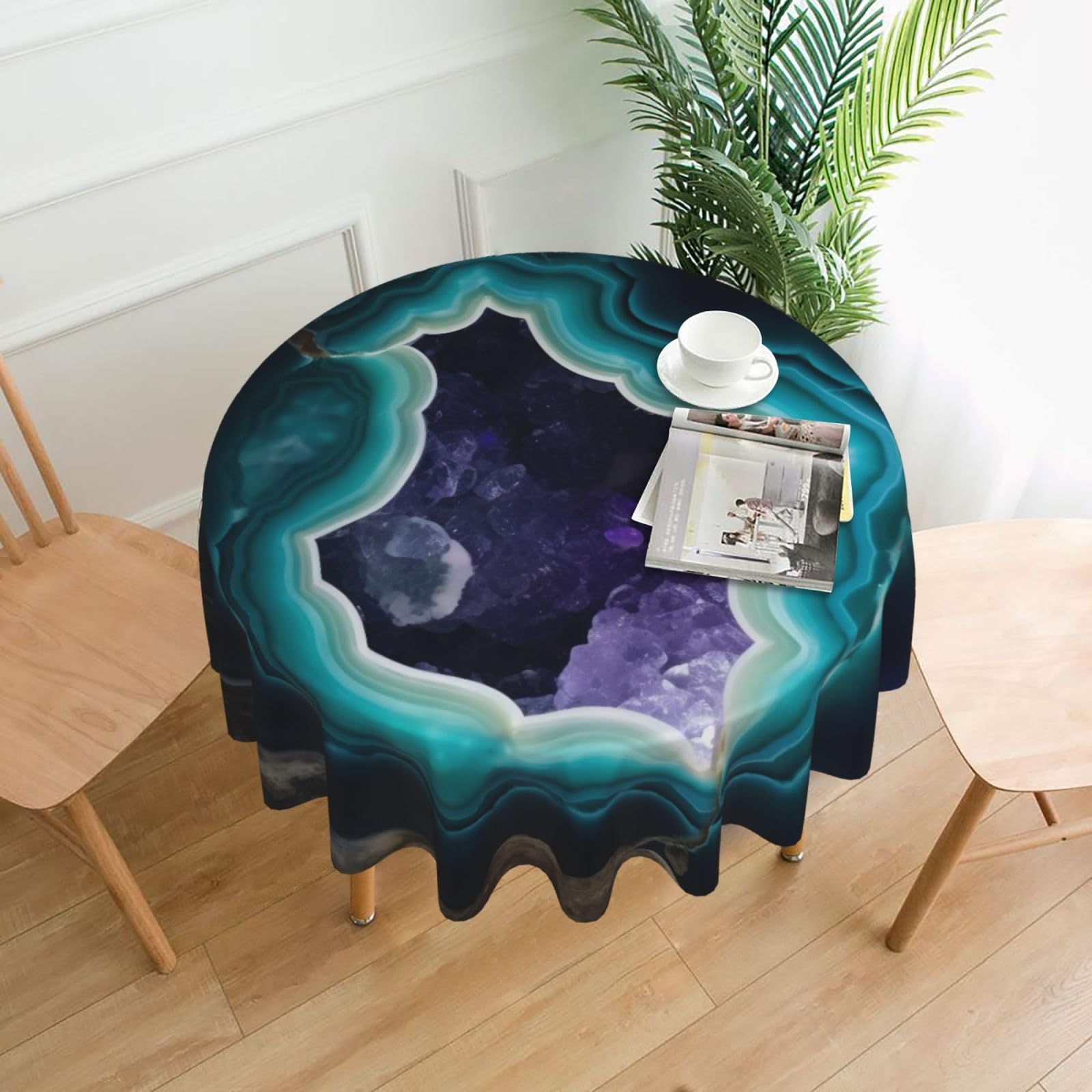 WPKJU Teal Agate Printed Round Tablecloth 60 in Water Resistant Table Cover Washable Table Cloth for Dining Tables