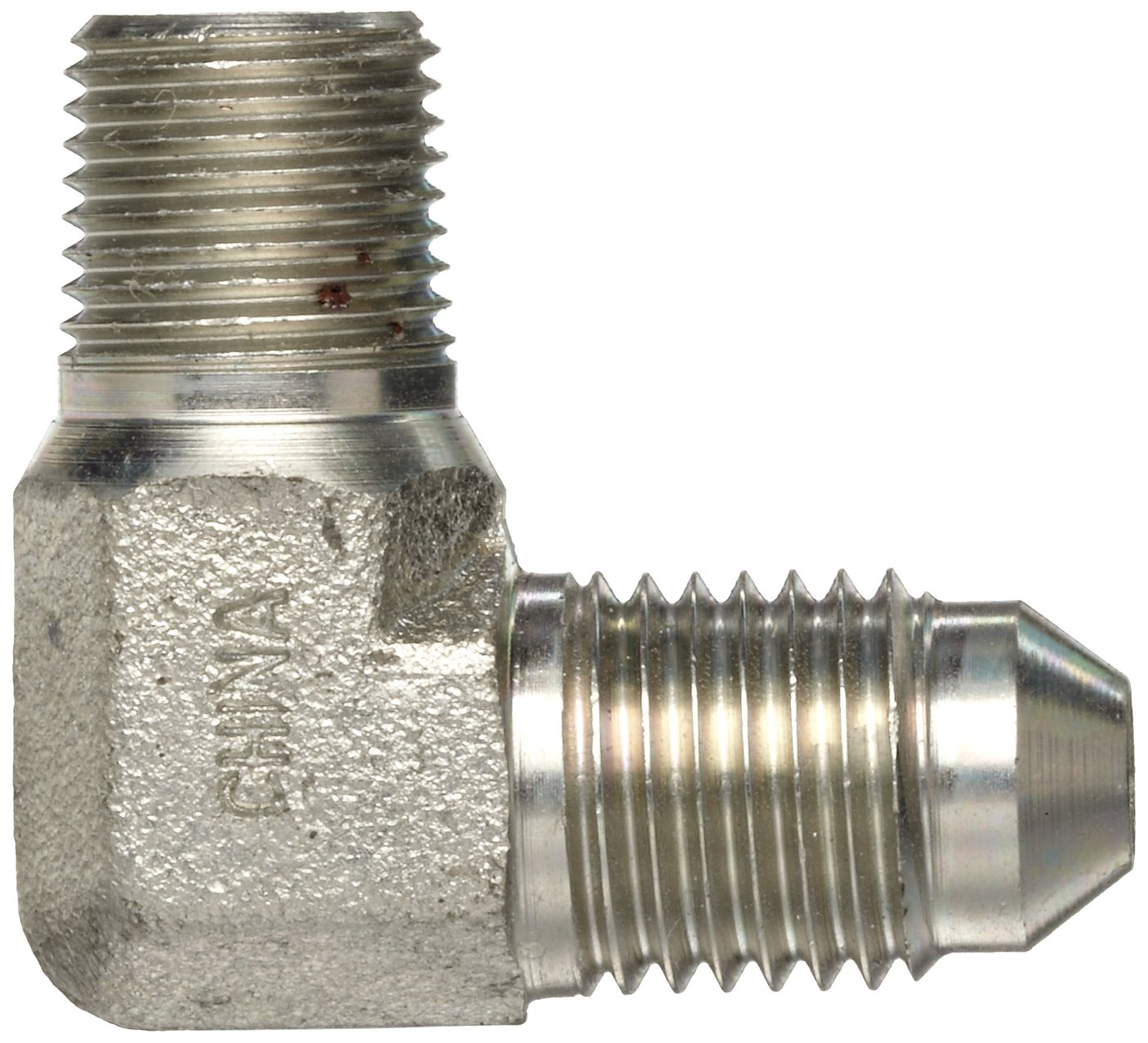 Eaton Aeroquip 2024-2-4S 90 Degree Male Elbow, JIC 37 Degree & NPT End Types, Carbon Steel, 1/4 JIC(m) x 1/8 NPT(m) End Size, 1/4