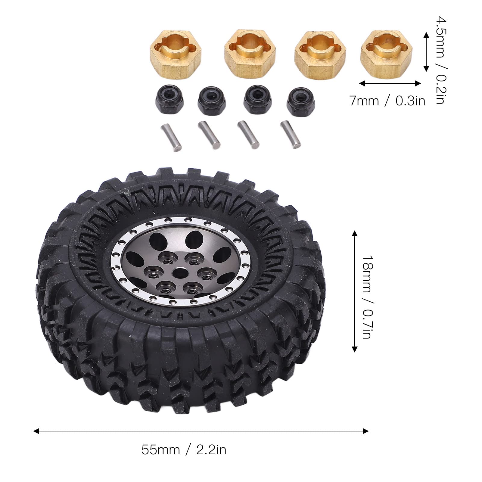 Oumefar Set Di 4 Ruote E Pneumatici RC In Alluminio E Gomma Per Axial SCX24 1/24 E 1/18 - Rosse - 4