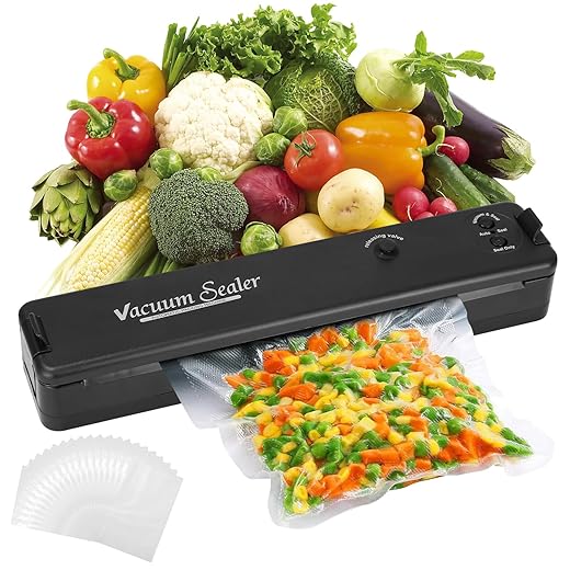 Macchina Sottovuoto per Alimenti, Automatica Sigillatore sottovuoto, Sigillatrice Sottovuoto per Alimenti, Cibo Secco, Cibo Umido e Fresco con 20 Buste per Aspirare