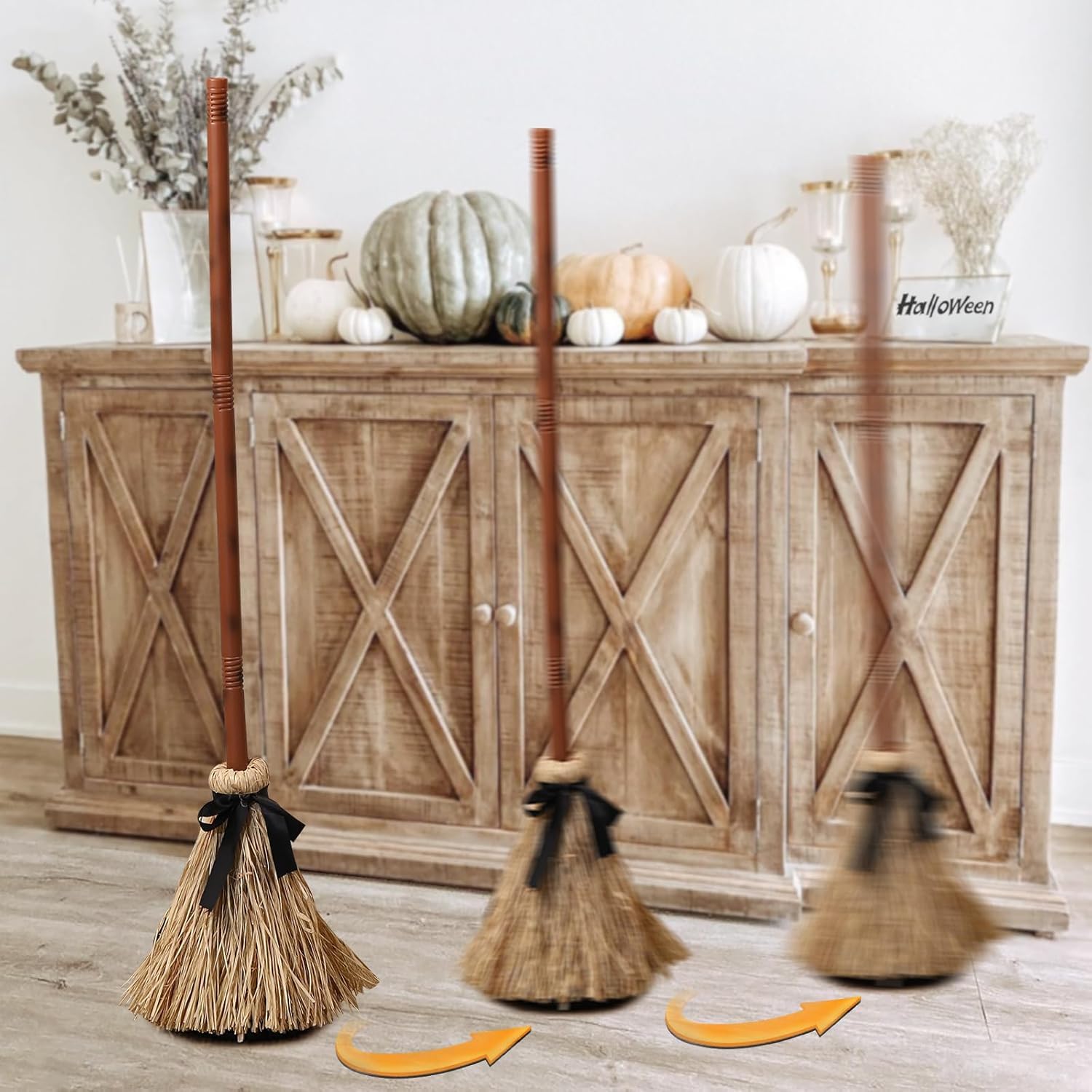 Floating Witch's Broom Halloween Decor - Animated Light up Moving Broomstick with Spooky Sounds, Dancing Magic Witch Broom for Indoor Porch Halloween Party Decorations