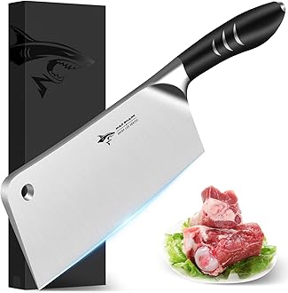 MAD SHARK 7.5 Inch Meat Cleaver Knife, Professional Bone Chopping Butcher with Heavy Duty Blade, German Military Grade Composite Steel, Chinese Chef's Bone Cutting Knife for Home Kitchen & Restaurant