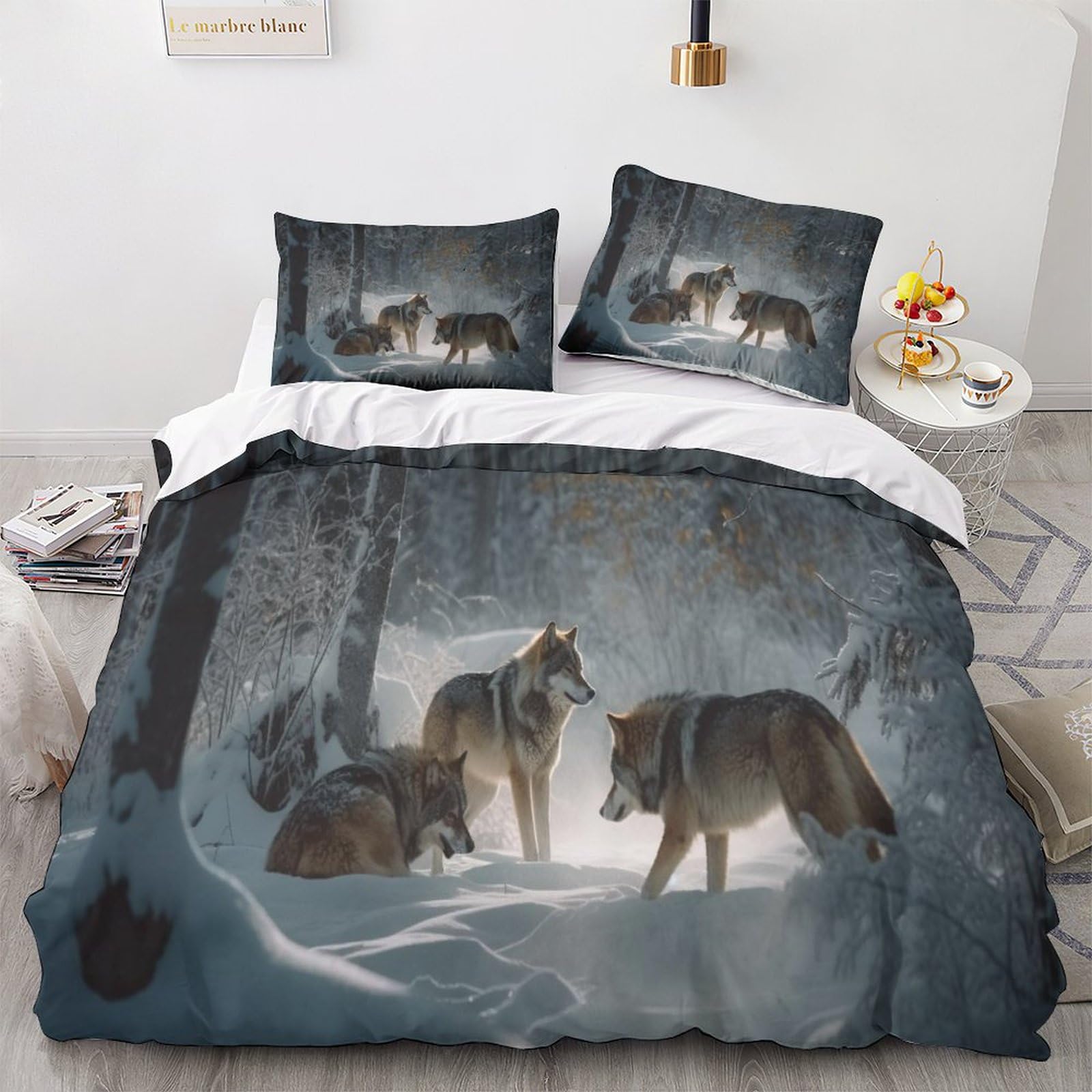 Geeyou Wolf Pack-3 Wolf Pack Lovingly Quilt Cover Set Hidden Zipper Wolf King Duvet Cover Set With Pillowcases Bedding Set Soft Microfiber Comforter Cover Various Sizes For Kids Adults Double（200X200cm）
