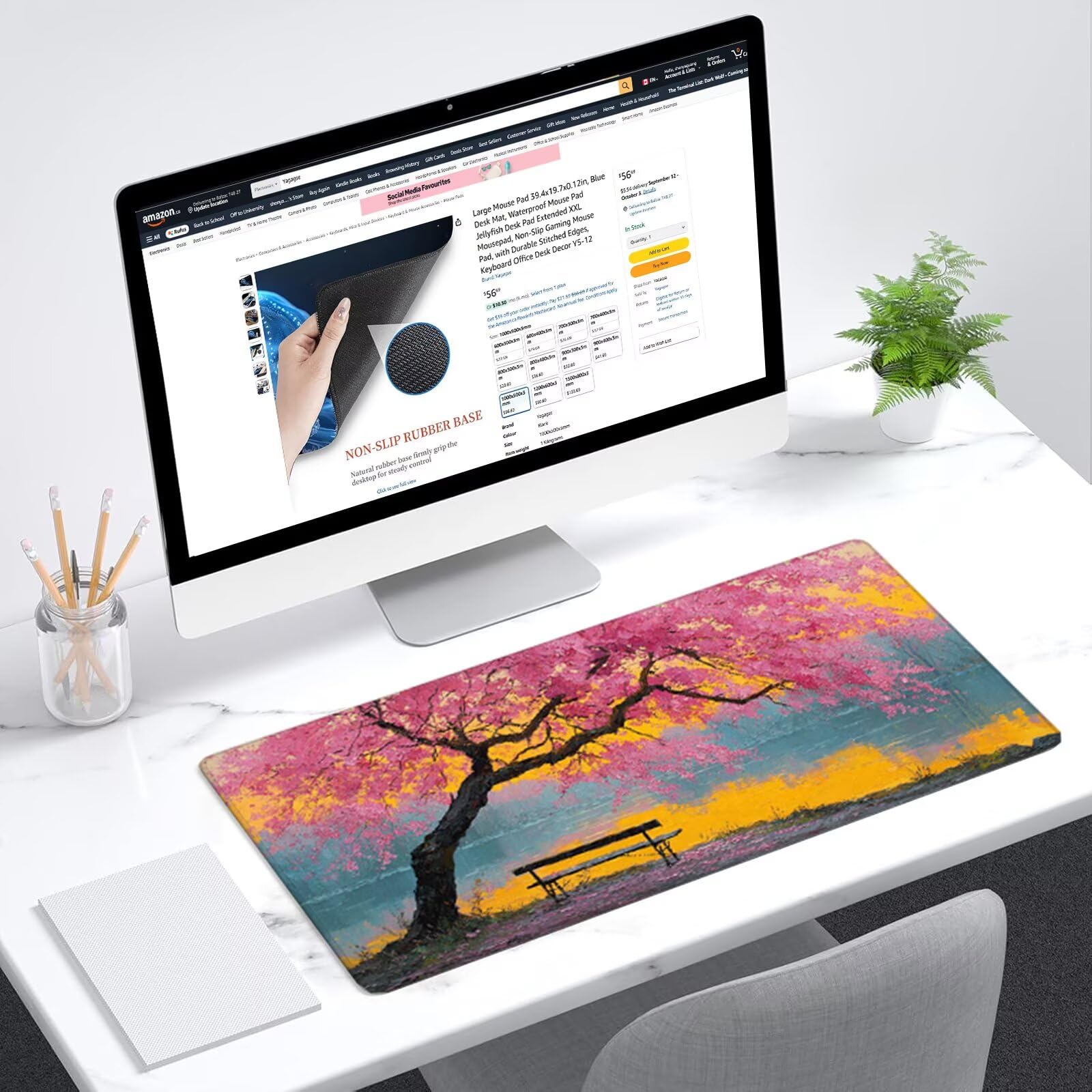 Podkładka pod mysz XXL 150 x 80 cm duża podkładka pod mysz z kwiatami wiśni podkładka pod mysz krzesło pod ręką biurko, antypoślizgowa gumowa podstawa, wysoka precyzja akcesoria biurowe dla graczy