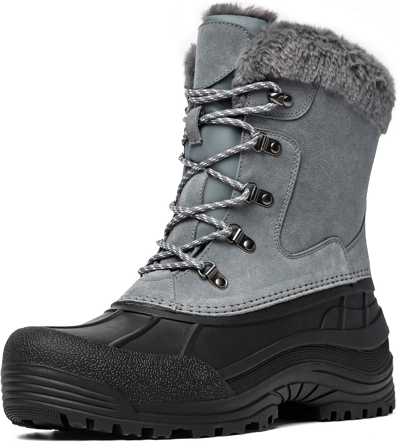 Kelway Men’s Winter Boots, Insulated Waterproof Leather & Suede Snow Boots with Anti-Slip Rubber Sole, Cold Weather Outdoor Hiking Shoes