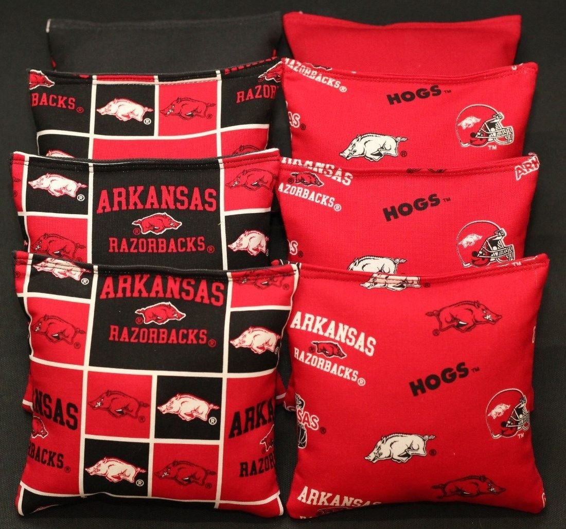 BackYardGamesUSA 8 Cornhole BEANBAGS Made w Arkansas Razorbacks Fabric ACA Reg Bags