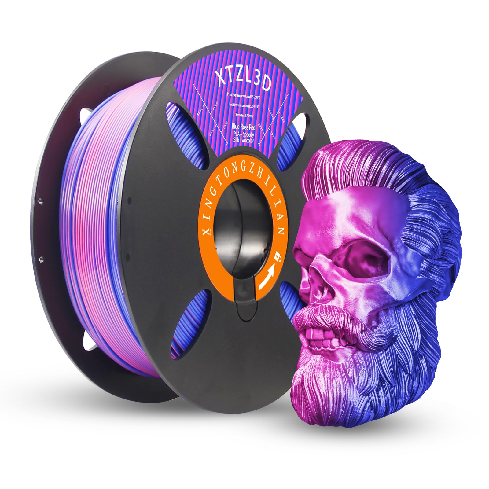 XTZL3D High-Speed PLA+ 3D Printer Filament, Dichromatic Coextrusion 1.75mm Diameter with +/- 0.02mm Precision, Reusable Spool Compatible with BambuAMS