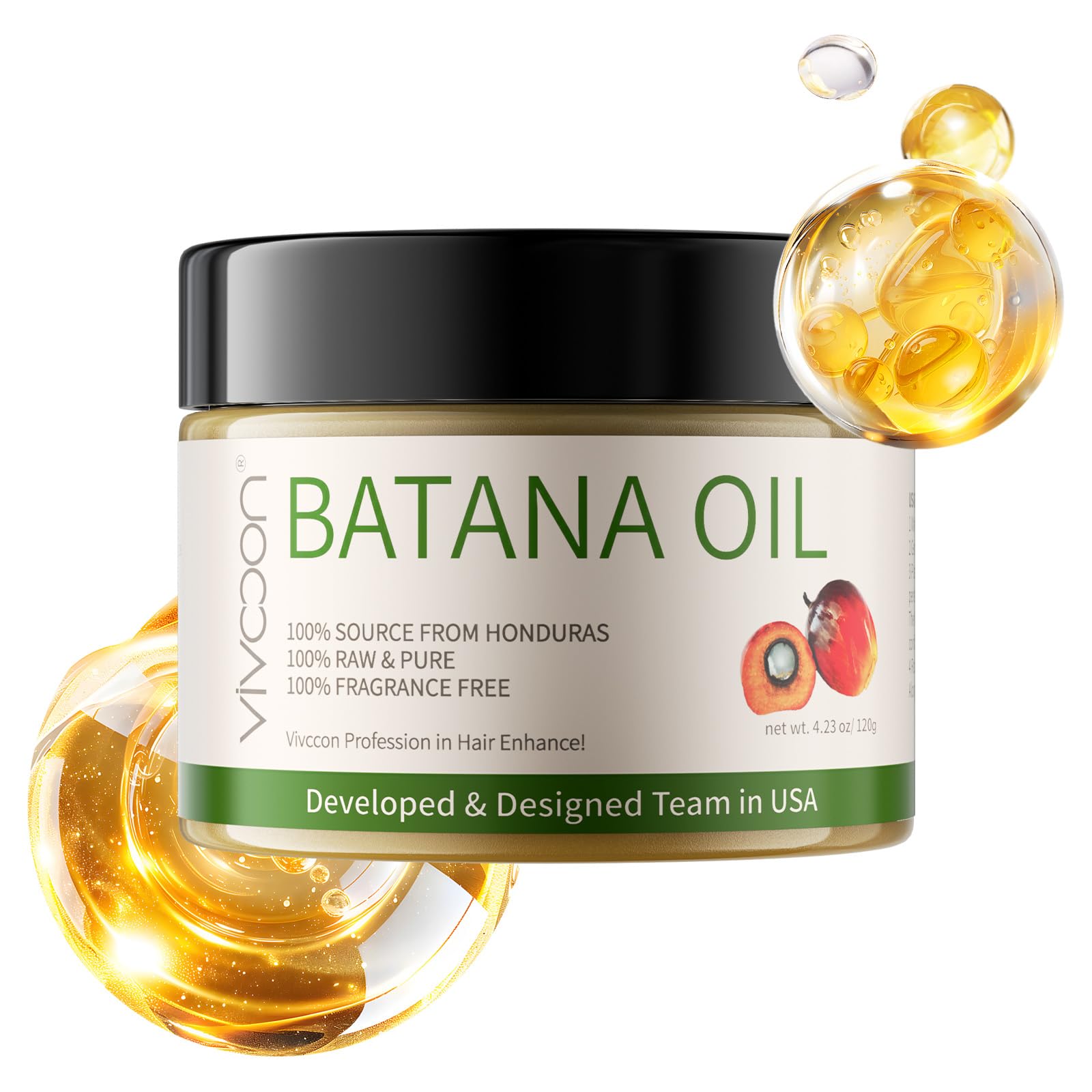 Raw Batana Oil for Hair Growth, 100% Natural & Pure, Dr. Sebi Batana Oil from Honduros Unrefined and Organic, Care for Hair, Scalp & Skin, 4.23 oz / 120 g, with Small Scoop