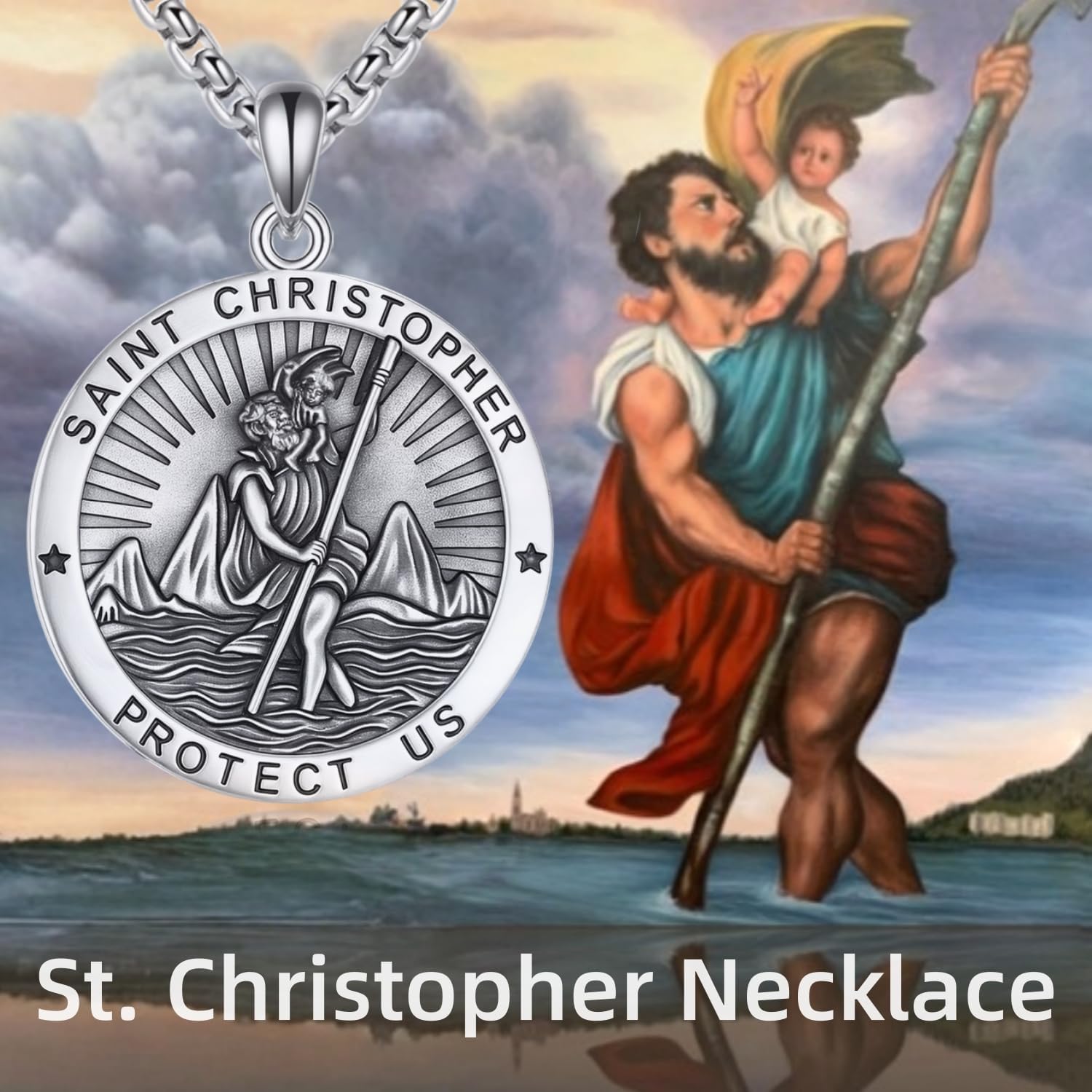 Saint Necklace 925 Sterling Silver Patron Saint Medal Pendant Amulet Protection Religious Jewelry for Men Women with 2.5mm 22"+2" Steel Chain (with Gift Box) - Image 7