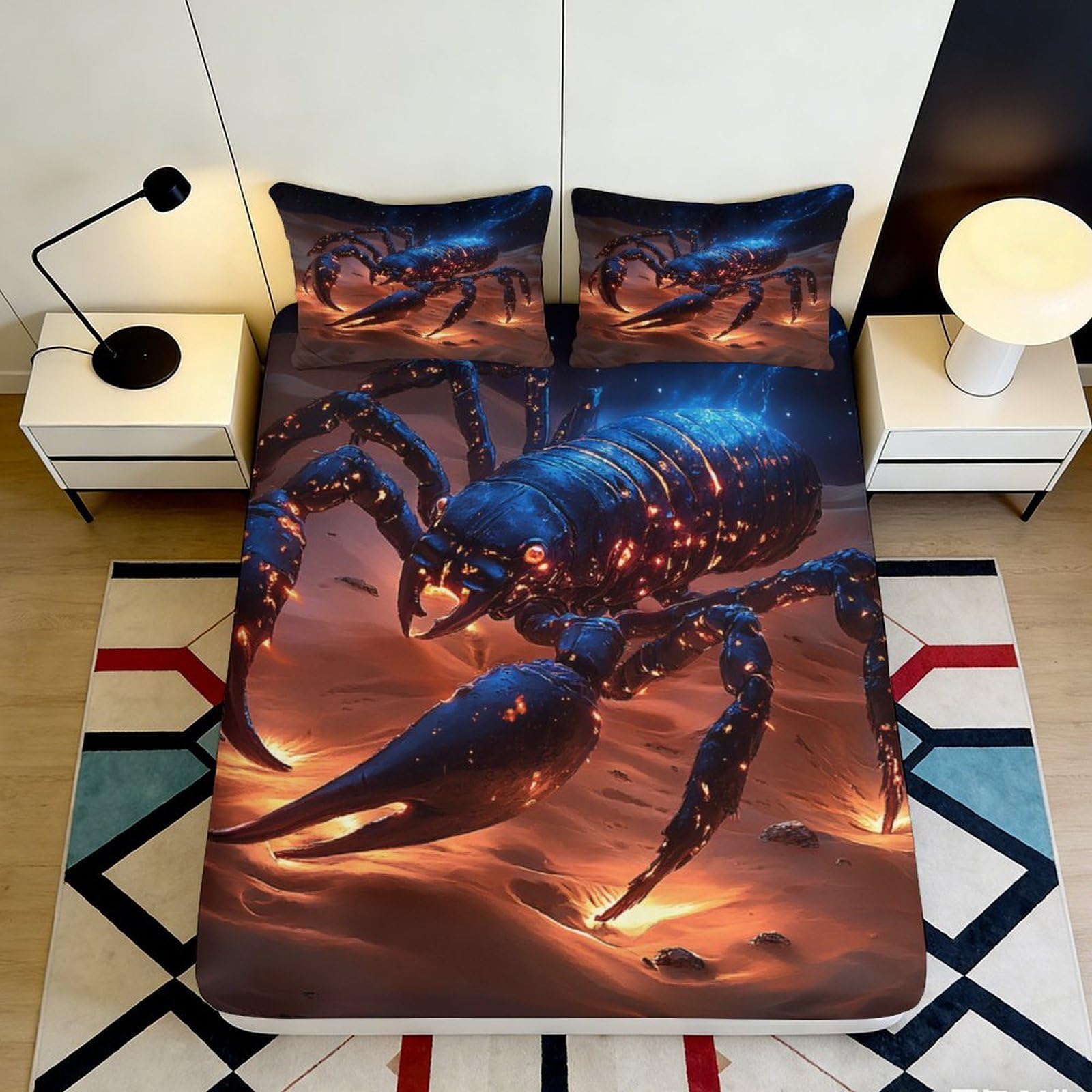 3D Printed Scorpion Fitted Sheet Microfiber Soft Breathable Cosmic Night Bed Cover for Bedroom Dormitory Guest Room Mattress Protection 140x200x25cm