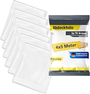 6x Abdeckfolie - 4 x 5 m Malerplane - 160 qm Plane - extra stark & transparent Baufolie & Malerfolie & Malervlies Tapete -...