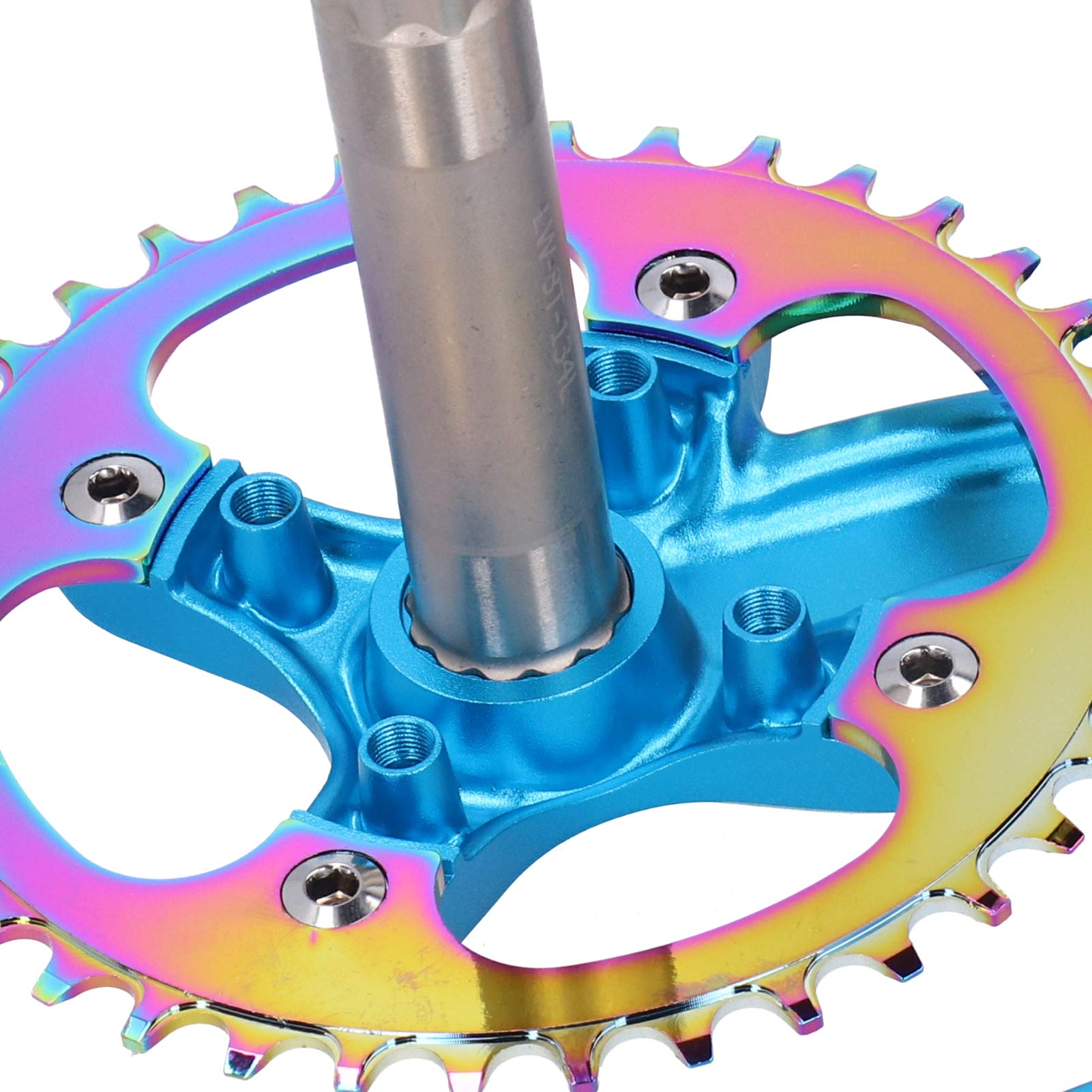 VGEBY Guarnitura Single Speed 38T, Pedivelle in Lega di Alluminio Guarnitura per Bici con Staffa Inferiore Accessorio per Ruota di Catena(Blu) Pezzi di Ricambio per Biciclette