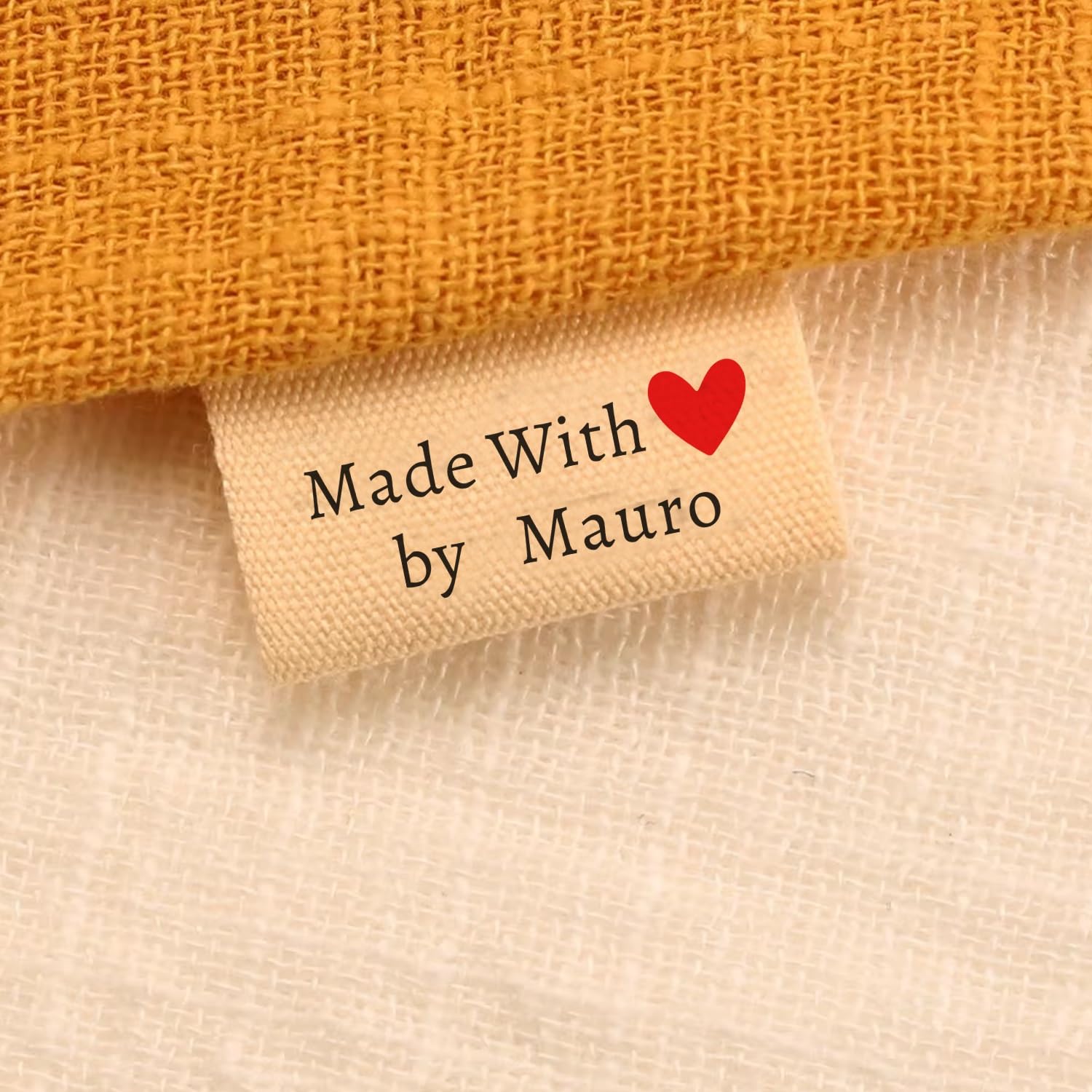 Handmade with Love Sewing Labels, Personalized Text/Logo Sew Tags, 100% Cotton, Fabric Labels for Handmade Items and Apparel(C)