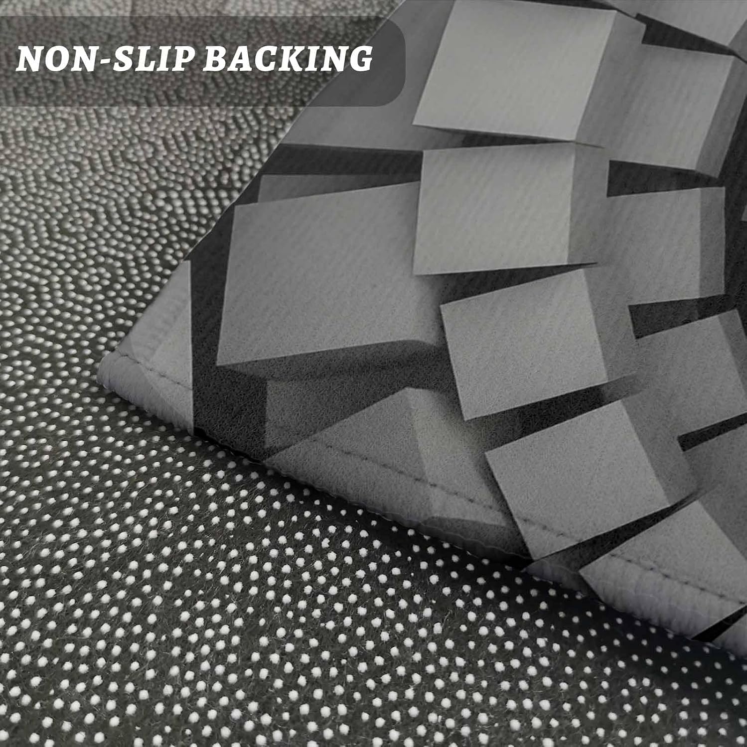 Teamery Kitchen Mats for Floor Geometric Cube Vortex Washable Non Slip Kitchen Rugs 2PCS, Modern 3D Background Absorbent Standing Mats for Sink Bathroom Office Living Room 15.7x23.6in+15.7x47.2in