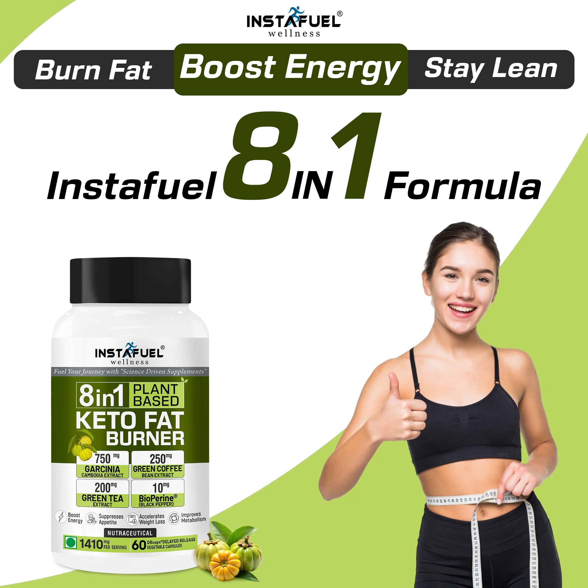 Instafuel 8in1 Plant Based Keto Fat Burner for Men & Women | Weight Management Supplement with Garcinia Cambogia, Green Coffee Bean, Green Tea, Coleus, Apple Cider Vinegar - 60 Veg Capsules — Amazon image 4