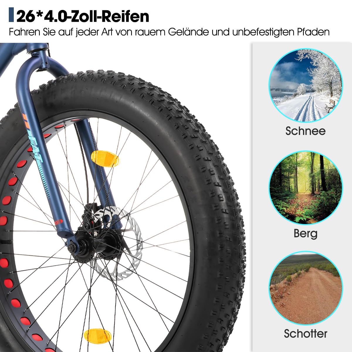 Hiland Fat Tire 24/26 Zoll Mountainbike mit Doppelscheibenbremse, 7-Gang Mountainbike für Jungen und Mädchen, Fahrräder für den Strand und die Stadt, Blau/Grün/Weiß/Silber