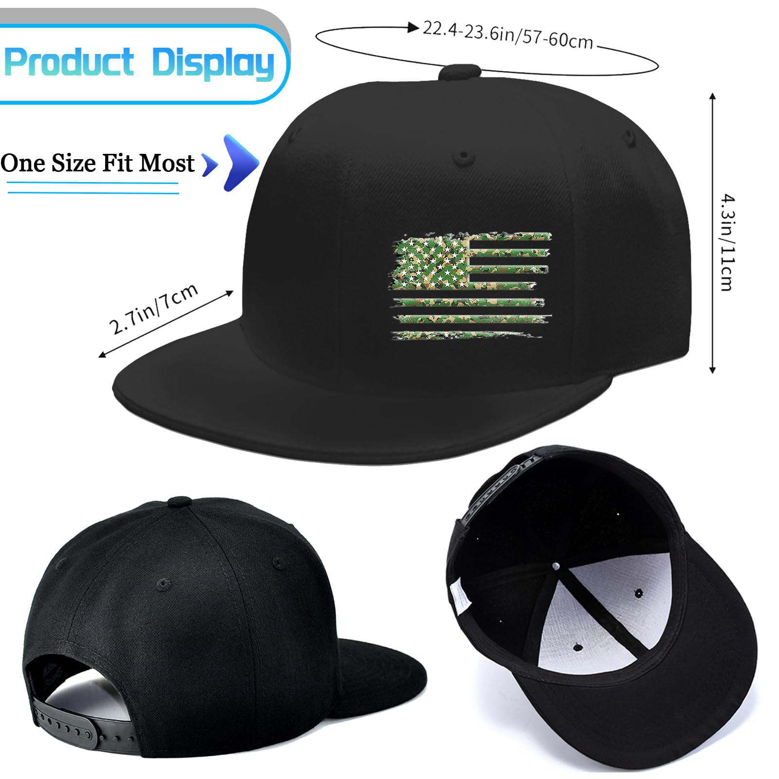 Gorras de béisbol negras con diseño de calavera para hombre, gorra de béisbol de ala plana ajustada, gorra de hip hop, Bandera estadounidense, Mediana 2
