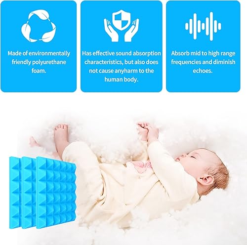 Miniatura 4 de Musfunny Paneles de espuma acústica a prueba de sonido, 12 piezas de paneles acústicos de 2 x 12 x 12 pulgadas, paneles de pared absorbentes de