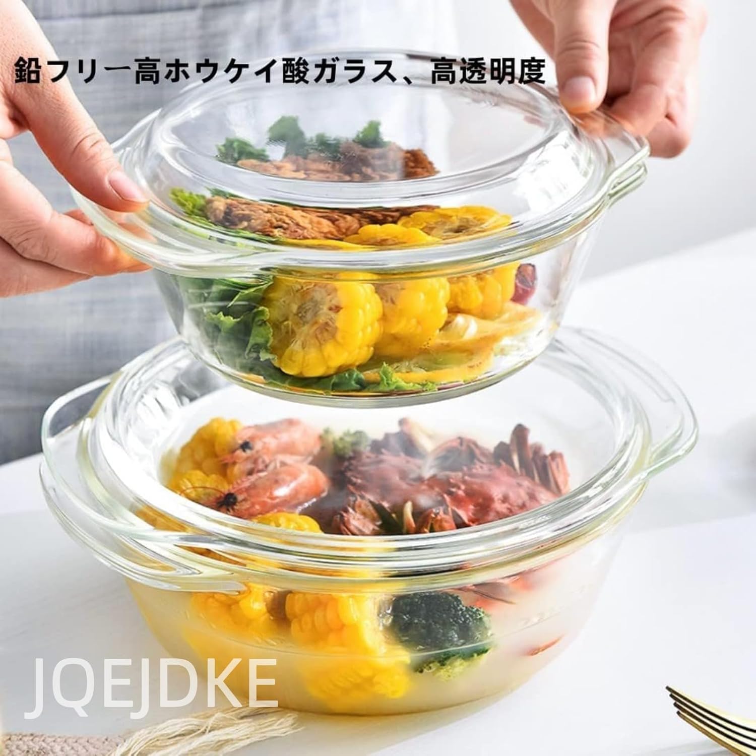 耐熱ガラス鍋 JQEJDKE 蓋付き 3 サイズ オーブン対応 電子レンジ対応 透明 調理確認可能 キッチン調理器具 スープポット