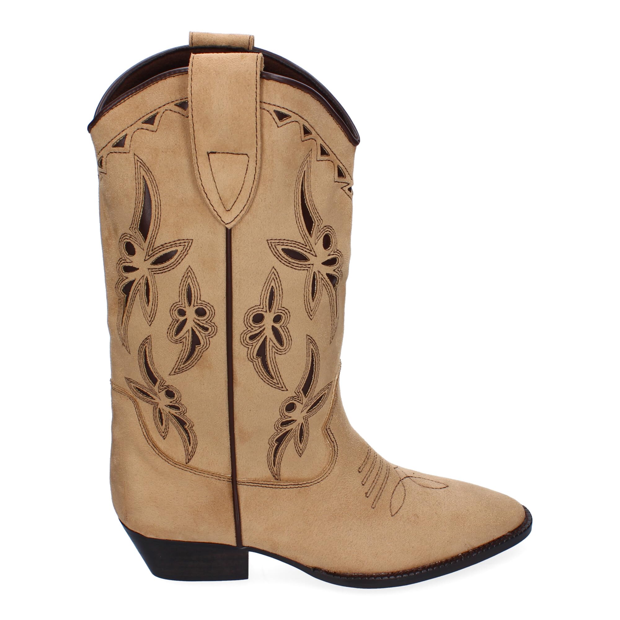Botas de Mujer Elegantes con Tacon Campero y Adornos Bordados, Cierre Lateral con Cremallera, Puntera Fina