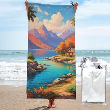 ZhongGuo Microfiber Vibrant Vista Printed Beach Towels,Quick Dry Super Absorbent Beach Pool Towel Oversized Sand Free