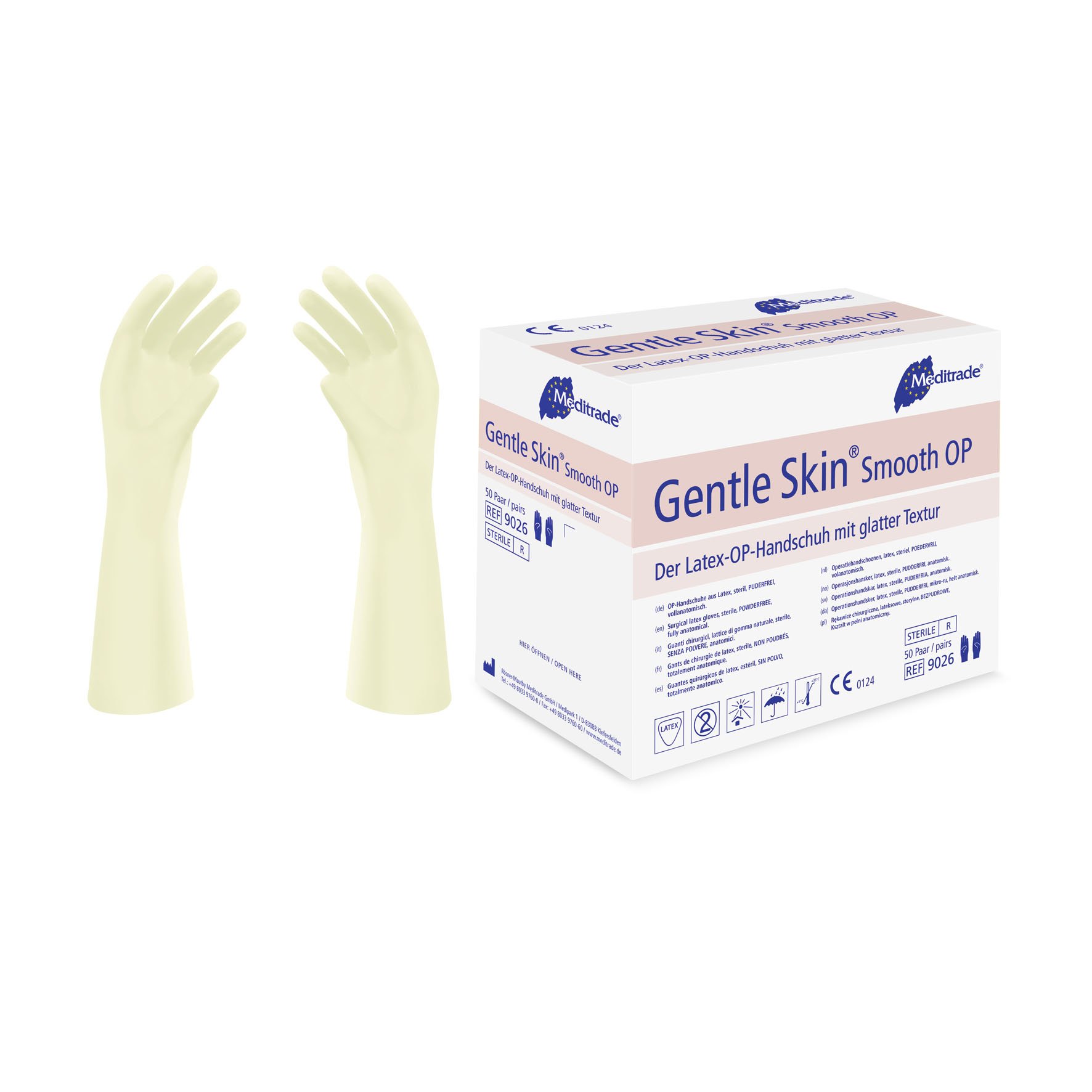 Meditrade 902665 Gentle Skin Smooth lateksowe rękawice ochronne, bez pudru, sterylne, rozmiar 6,5 (100 sztuk)